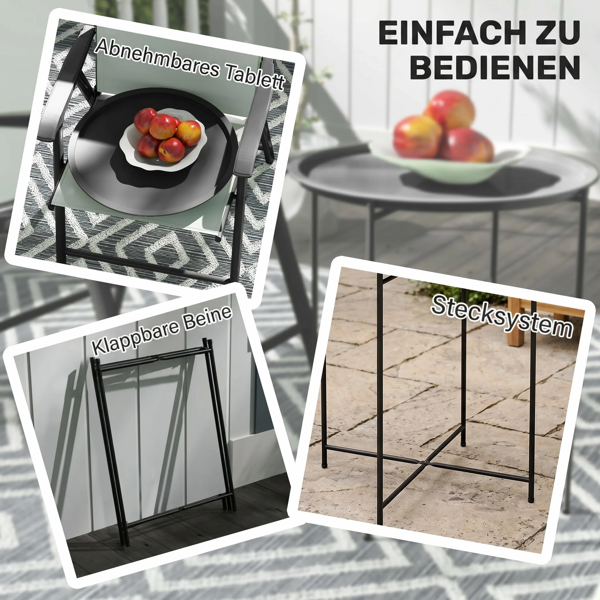 Outsunny Petite Table Basse Ronde d'Appoint de Jardin en Acier avec Plateau Amovible, Noir
