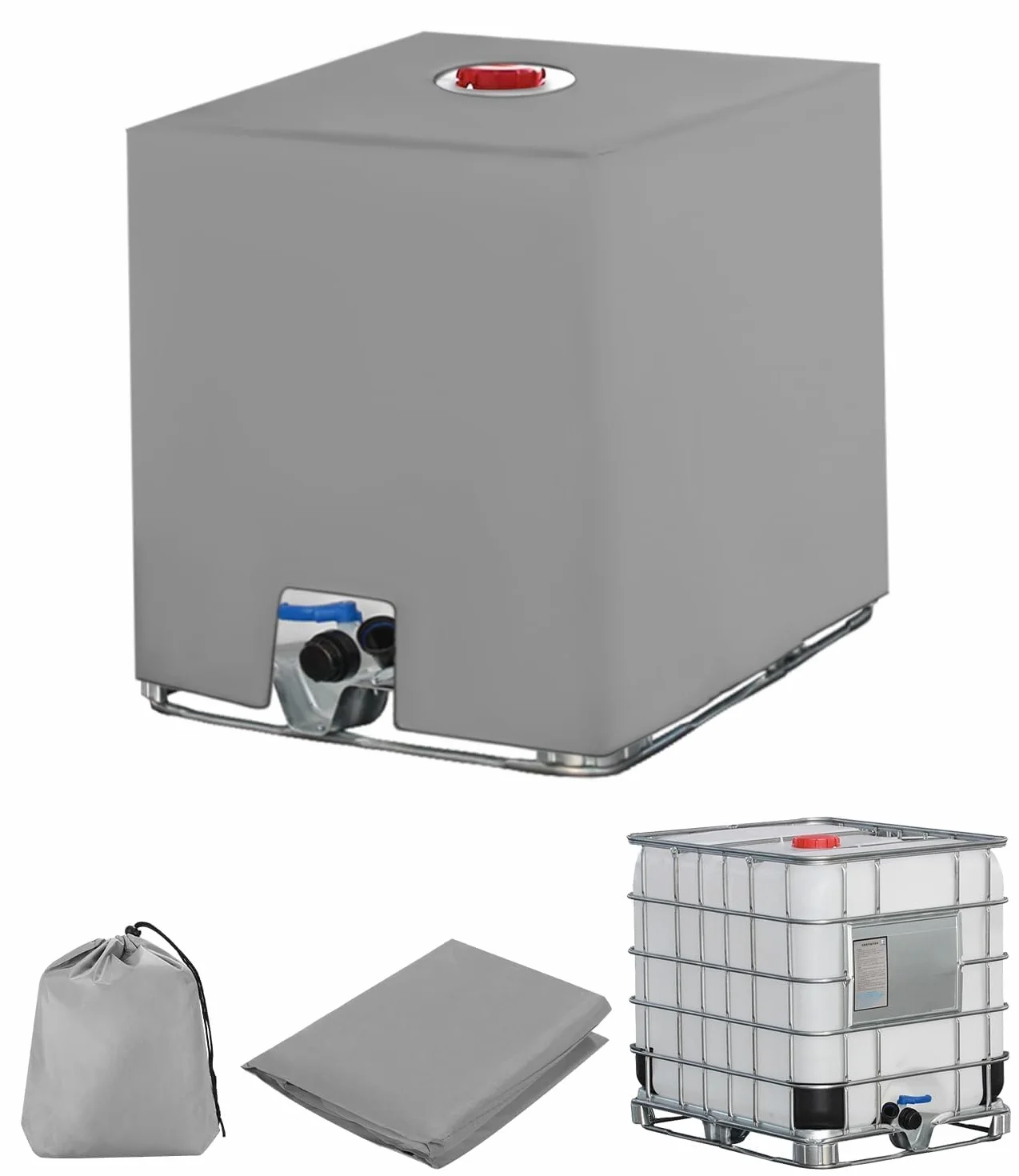Bâche pour Cuve IBC 1000L Anti-UV Anti-Poussière 116 x 100 x 120 cm Gris