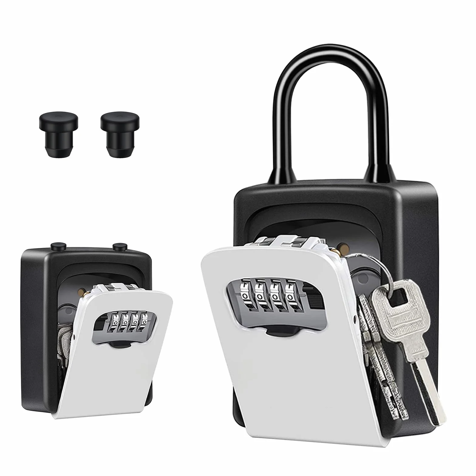 ZHEGE Boite à Clé Portable avec Anse Amovible, Boîte à Clé avec Code 4 Chiffres, Gris