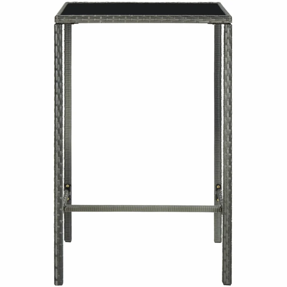 Tomostar Table de Bar Haute 70x70x110cm Résine tressée Verre Gris