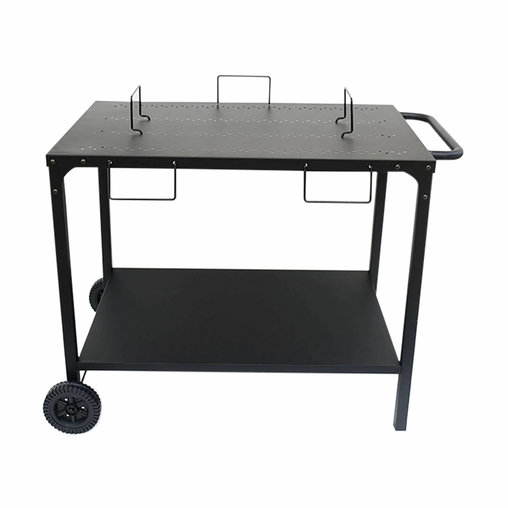 Alice's Garden Desserte extérieure Noire en Acier modulable pour plancha avec Deux Roues