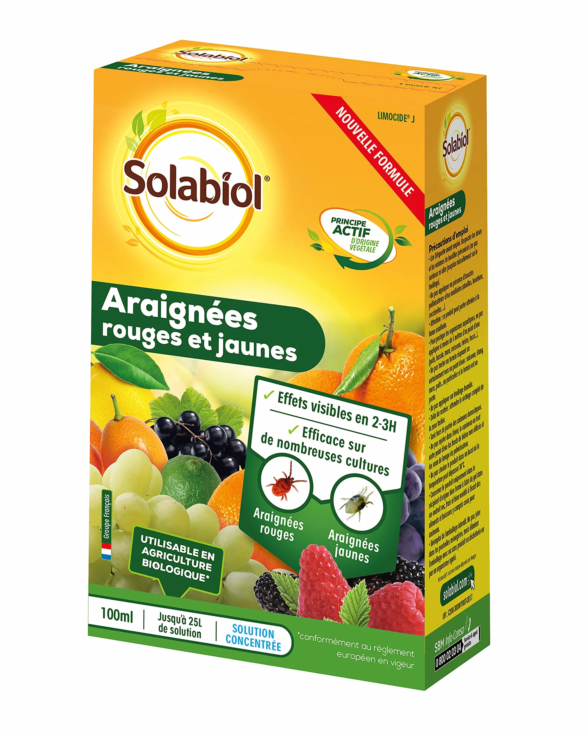 SOLABIOL Anti Araignées Rouges & Jaunes 100ml 25L Solution Action Rapide Agriculture Biologique
