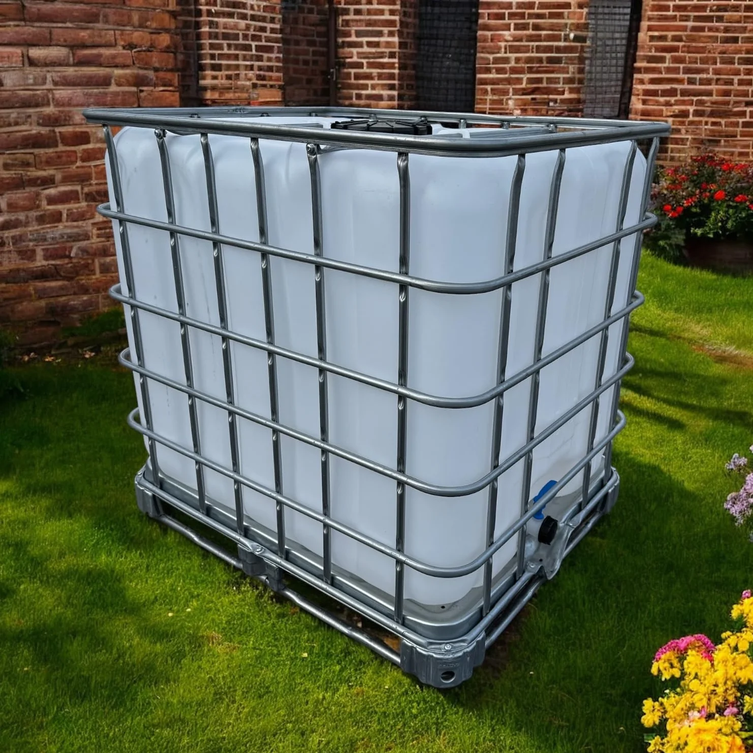Cuve IBC 1000 litres Récupérateur Eau de Pluie Translucide Vanne S60x6 Palette Métallique Galvanisée PEHD Alimentaire