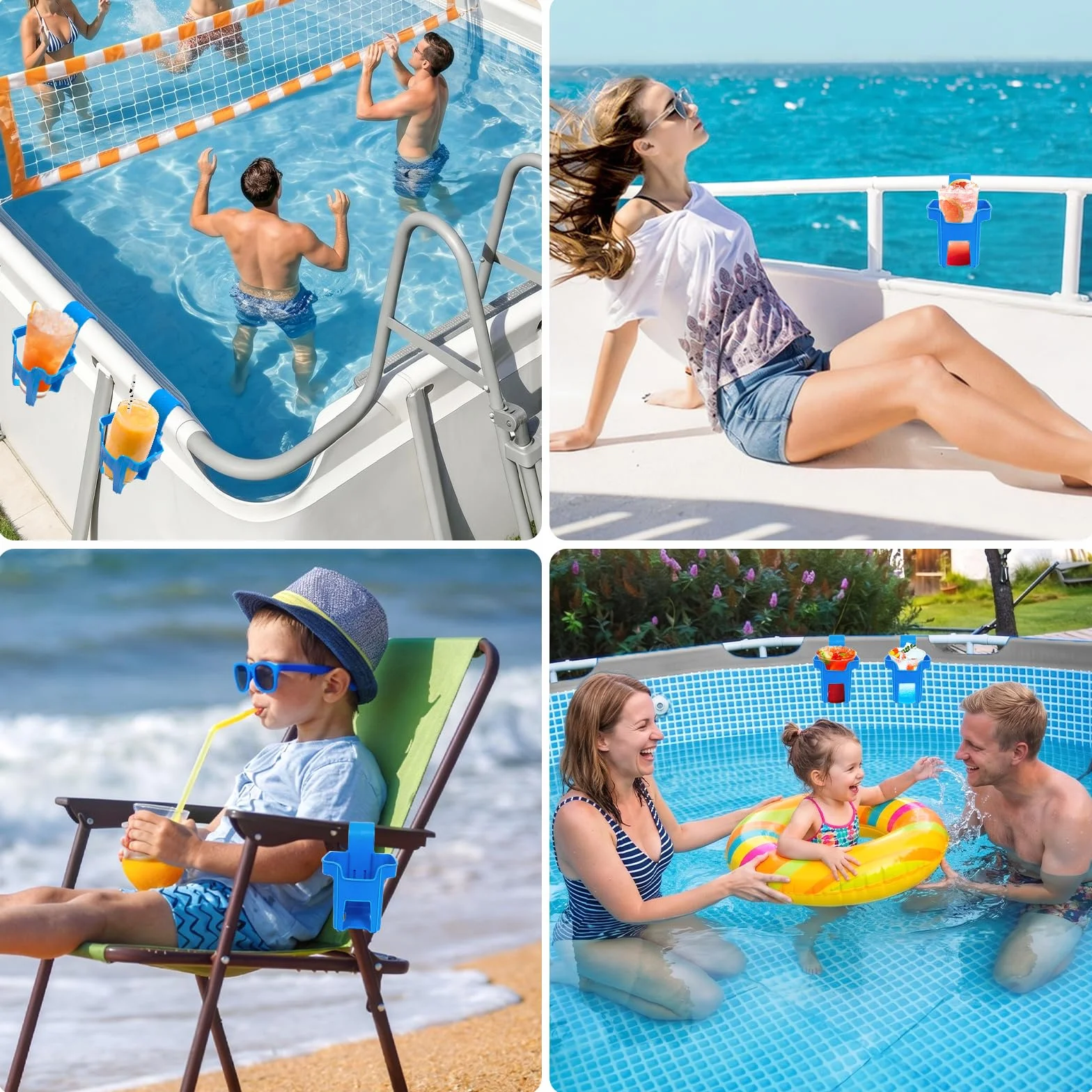 Lot de 4 Porte Gobelets pour Piscine, Support Plastique au Bord du Bassin, Panier Détachable pour Boissons et Bière, Accessoires Multifonctionnels Piscines Hors Sol