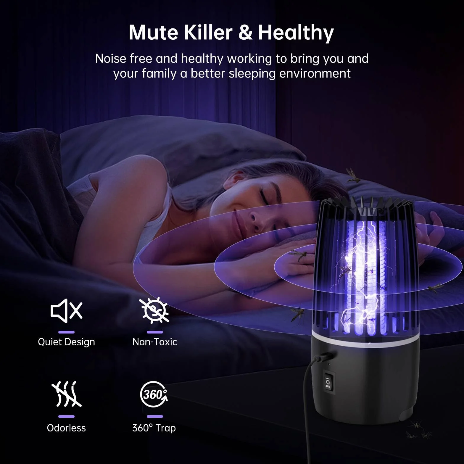 Lampe Anti Moustique UV Électrique 4000mAh Rechargeable Tueur d'Insectes LED
