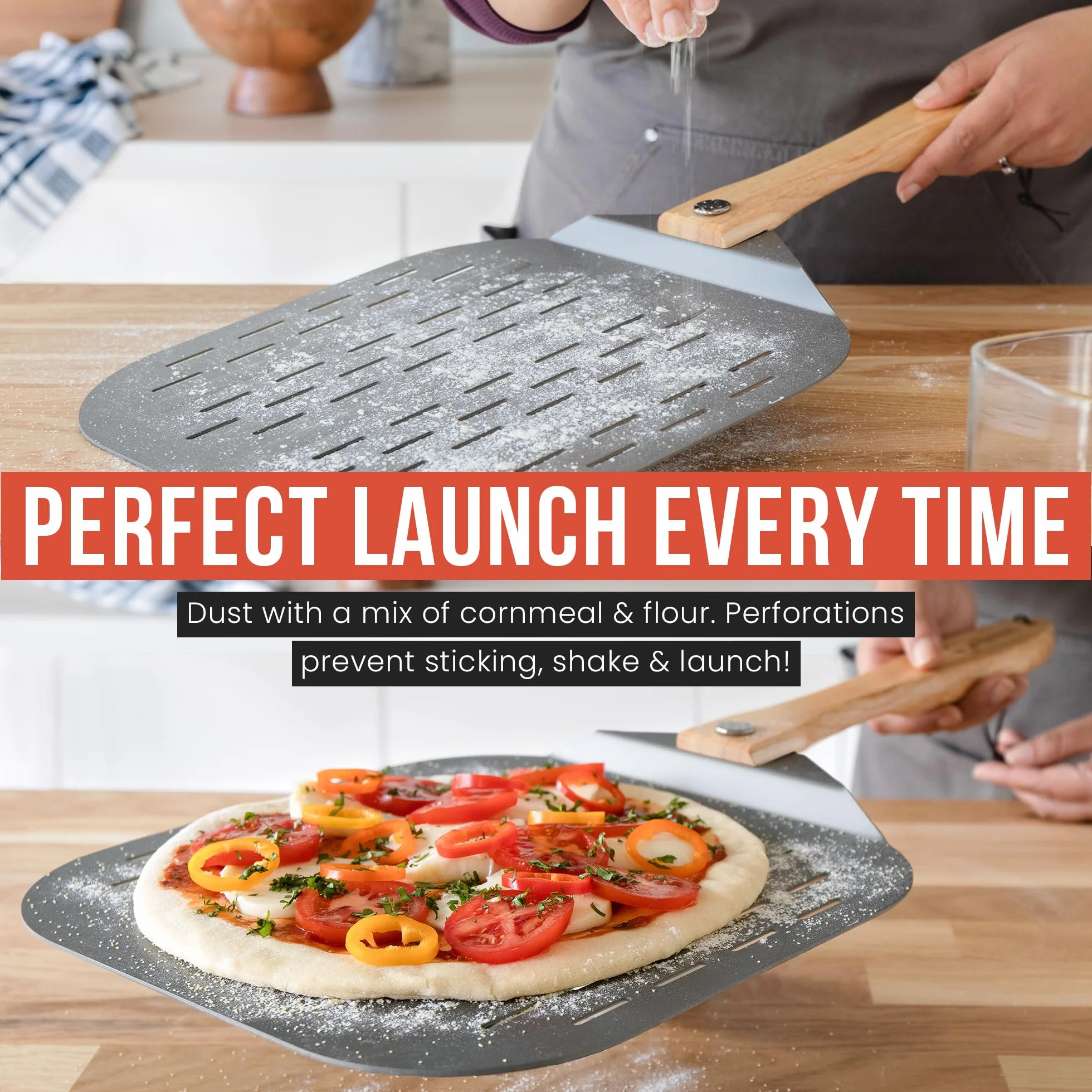 Pelle à Pizza Chef Pomodoro avec Poignée en Bois Pliable 35 cm Aluminium