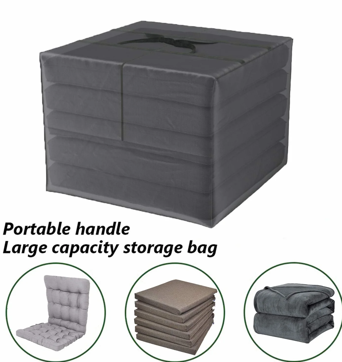 Sac de Rangement pour Coussins de Meubles de Jardin, Iimperméable, Anti-UV, Tissu Oxford 600D 80x80x60 cm