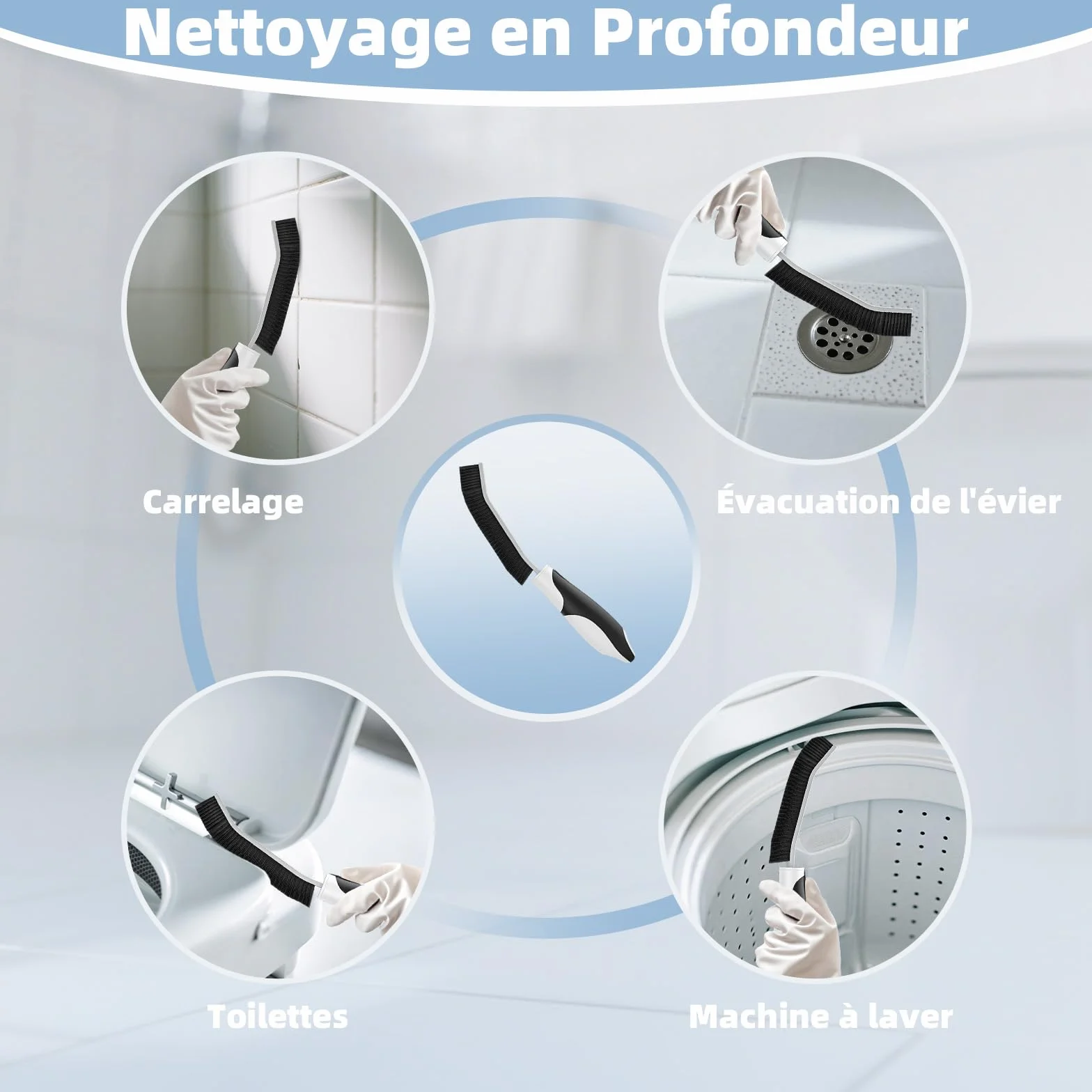Cleangor Lot de 3 Brosses de Nettoyage, 2 Brosses Nettoyage Salle de Bain avec Manche Ergonomique et 1 Brosse à Joints, Brosse à Récurer pour Salle de Bain, Cuisine, Baignoire et Sol (3, Noir)