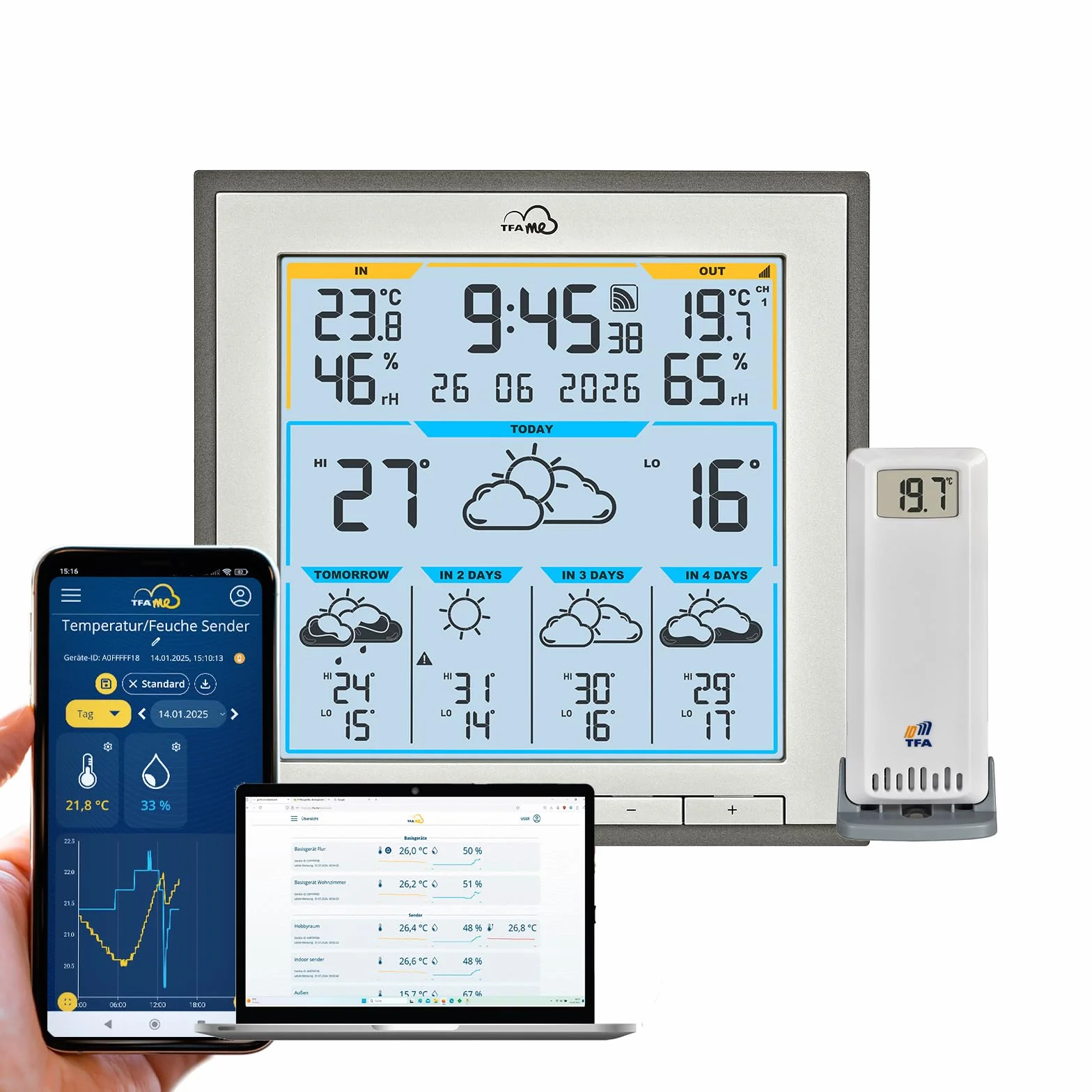 TFA Dostmann Station météo sans fil 35.8105 prévisions 5 jours capteur extérieur argenté