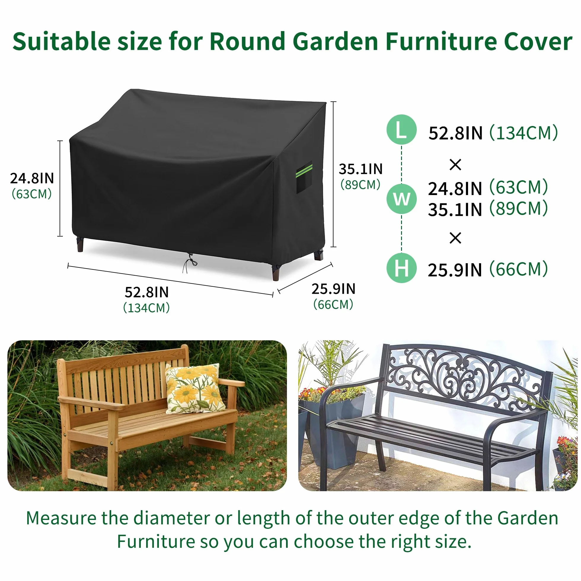 Housse de banc de jardin 3 places Oxford 420D imperméable coupe-vent revêtement PU 134x66x63/89cm Noir