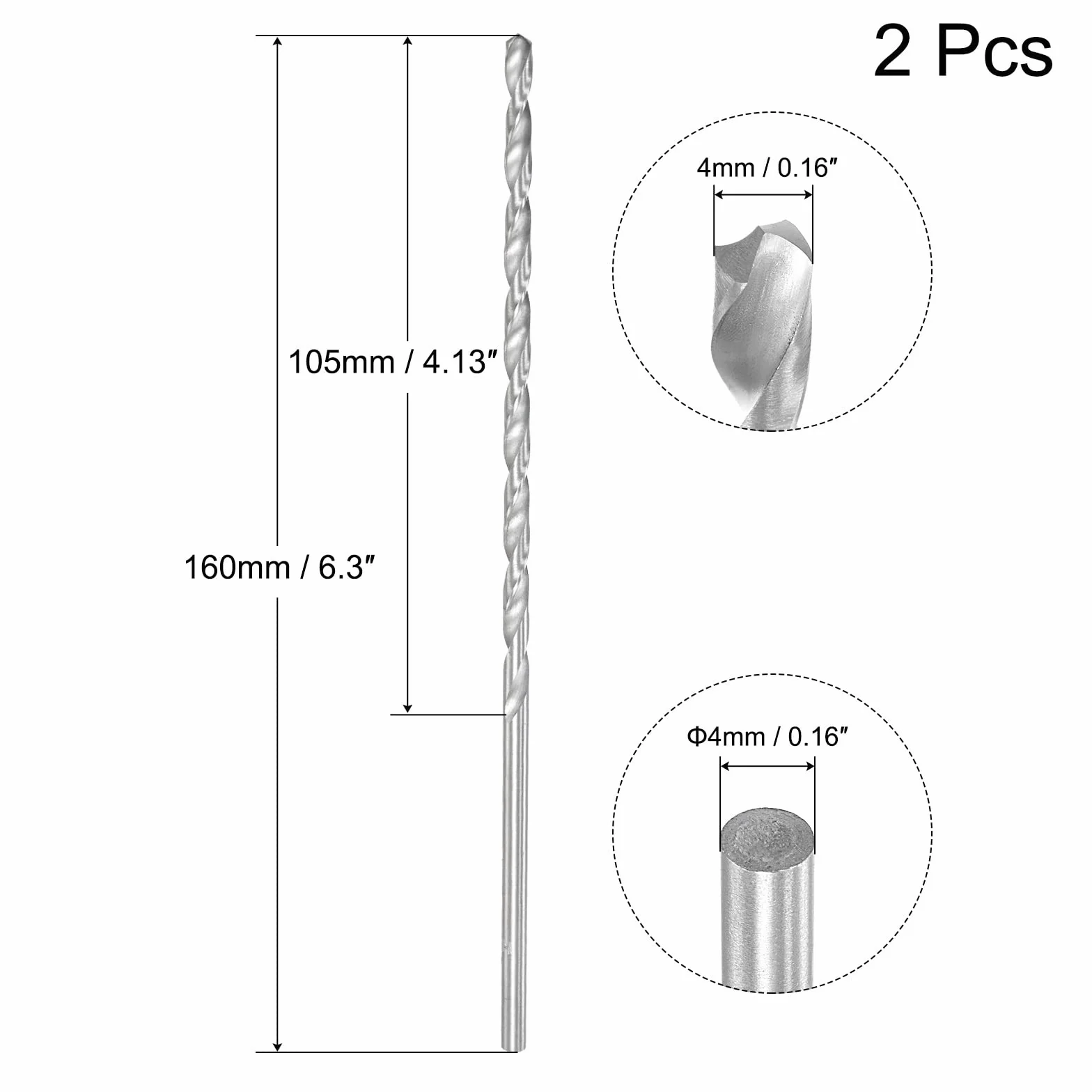 sourcing map HSS Foret Hélicoïdal Extra Long 4mm 160mm 2 Pcs