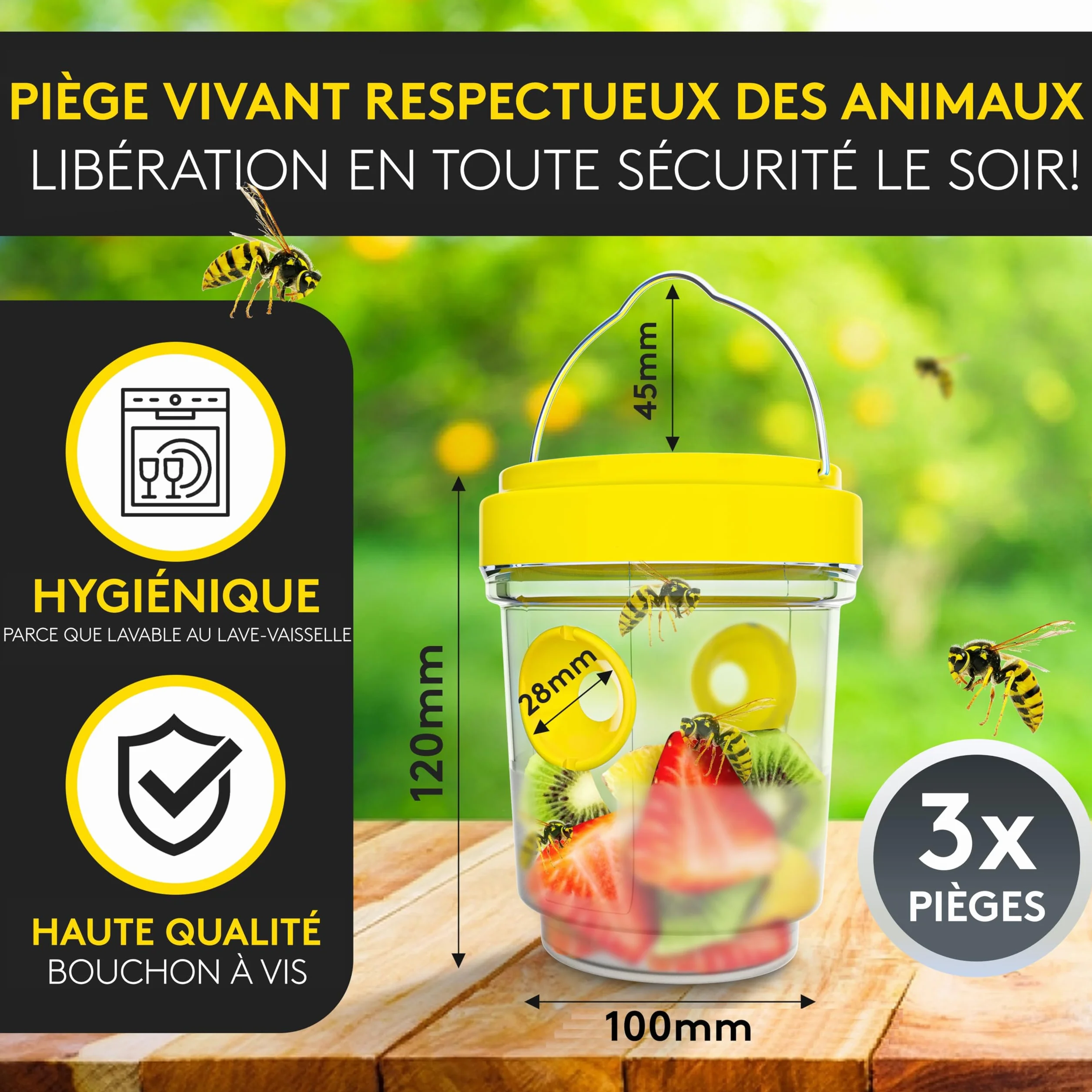 Piège à Guêpes et Frelons x3 Réutilisable Extérieur Anti Guêpes Asiatique Efficace Non Toxique