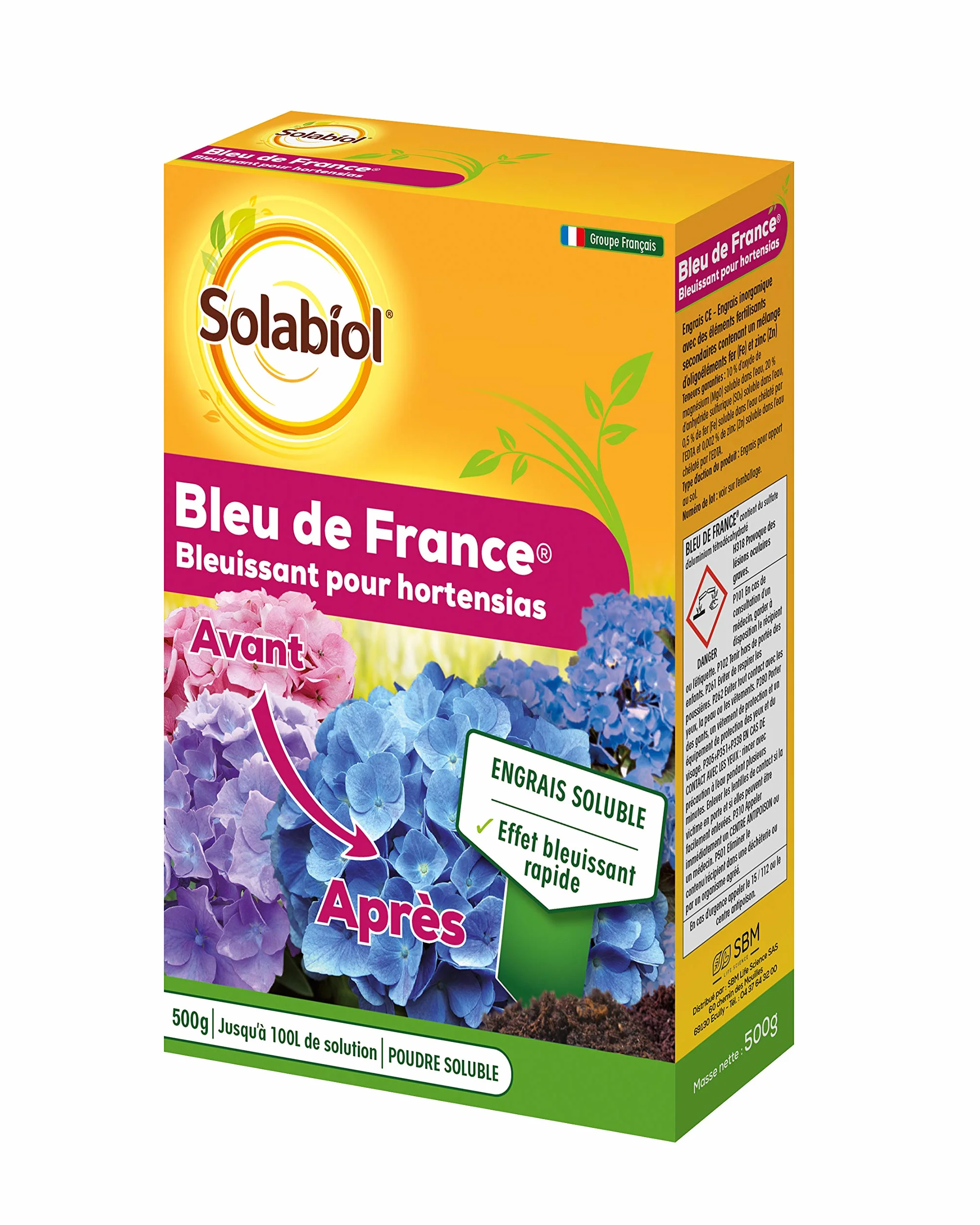 SOLABIOL Engrais Bleu De France 500g Spécial Hortensias Bleu Engrais Soluble Formule Concentrée