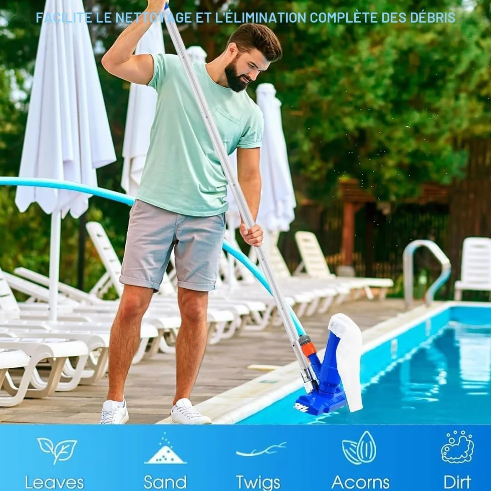 Aspirateur Piscine Balai, Kit Nettoyage Piscine avec Manche Télescopique 2.1M et Brosse