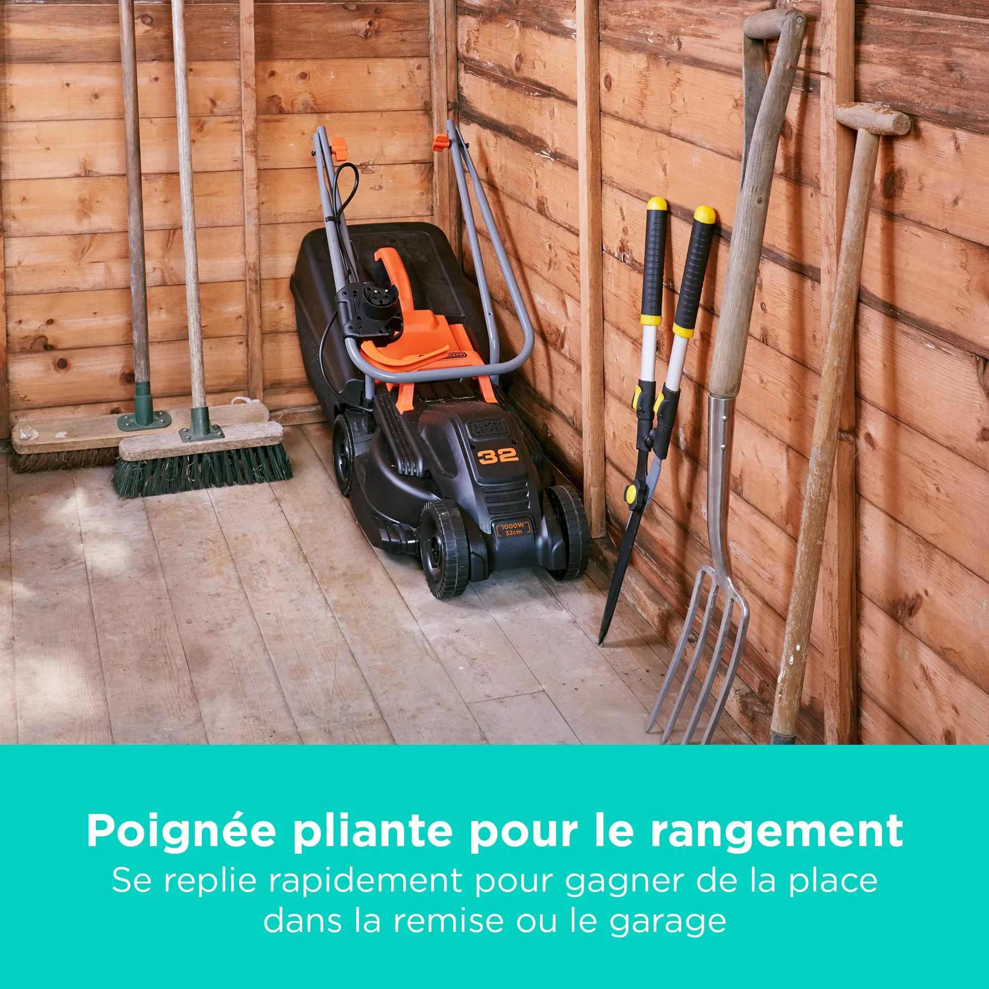 BLACK+DECKER Tondeuse à Gazon électrique 1000 W 32 cm 3 hauteurs réglables 30 L BEMW351-QS