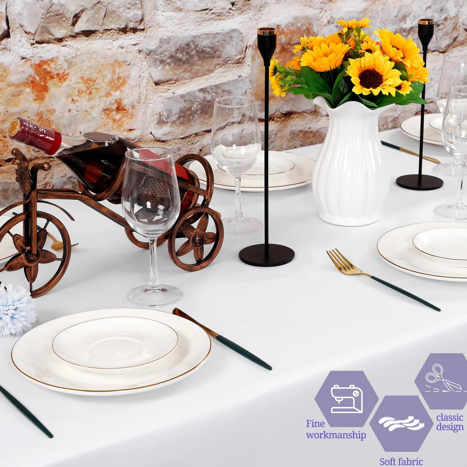 Lot de 6 nappes rectangulaires polyester blanc 153 x 260 cm pour tables 6 pieds, décoration mariage fête