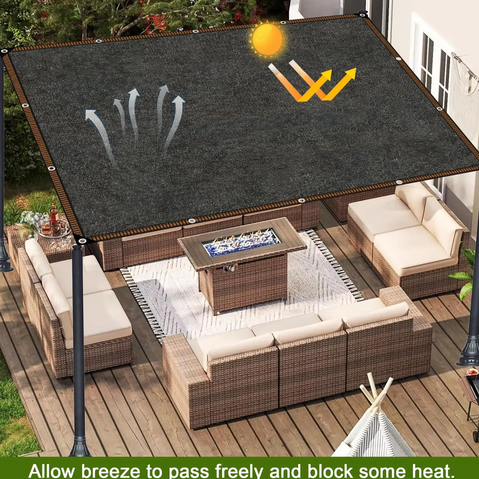 Voile d'ombrage 3x4M Filet Protection Solaire UV Noir 80% avec œillets