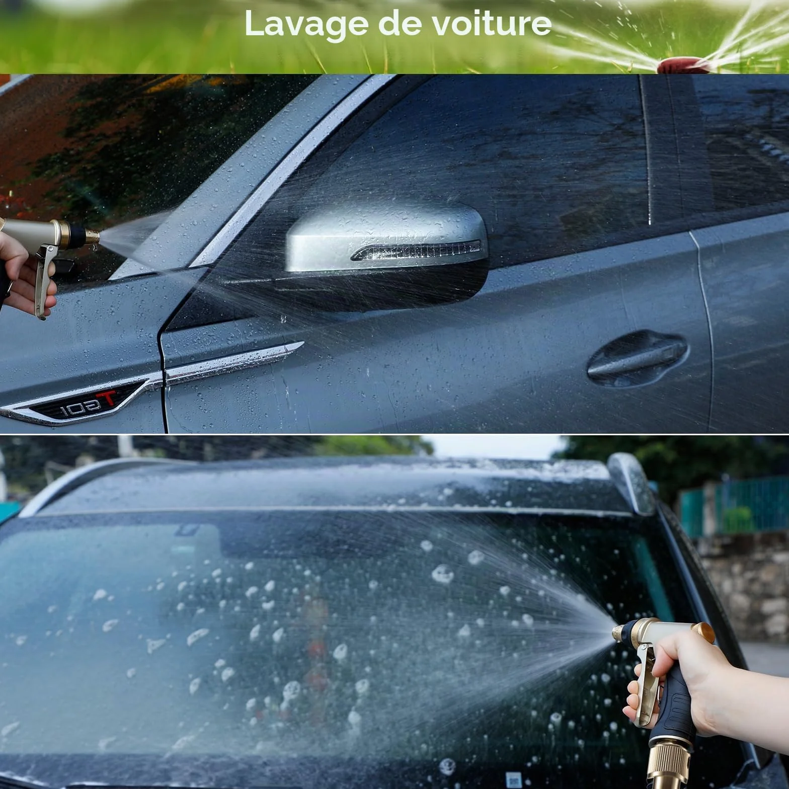 Pistolet d'Arrosage Haute Pression avec Buse en Laiton Réglable pour Nettoyage Voiture Jardin
