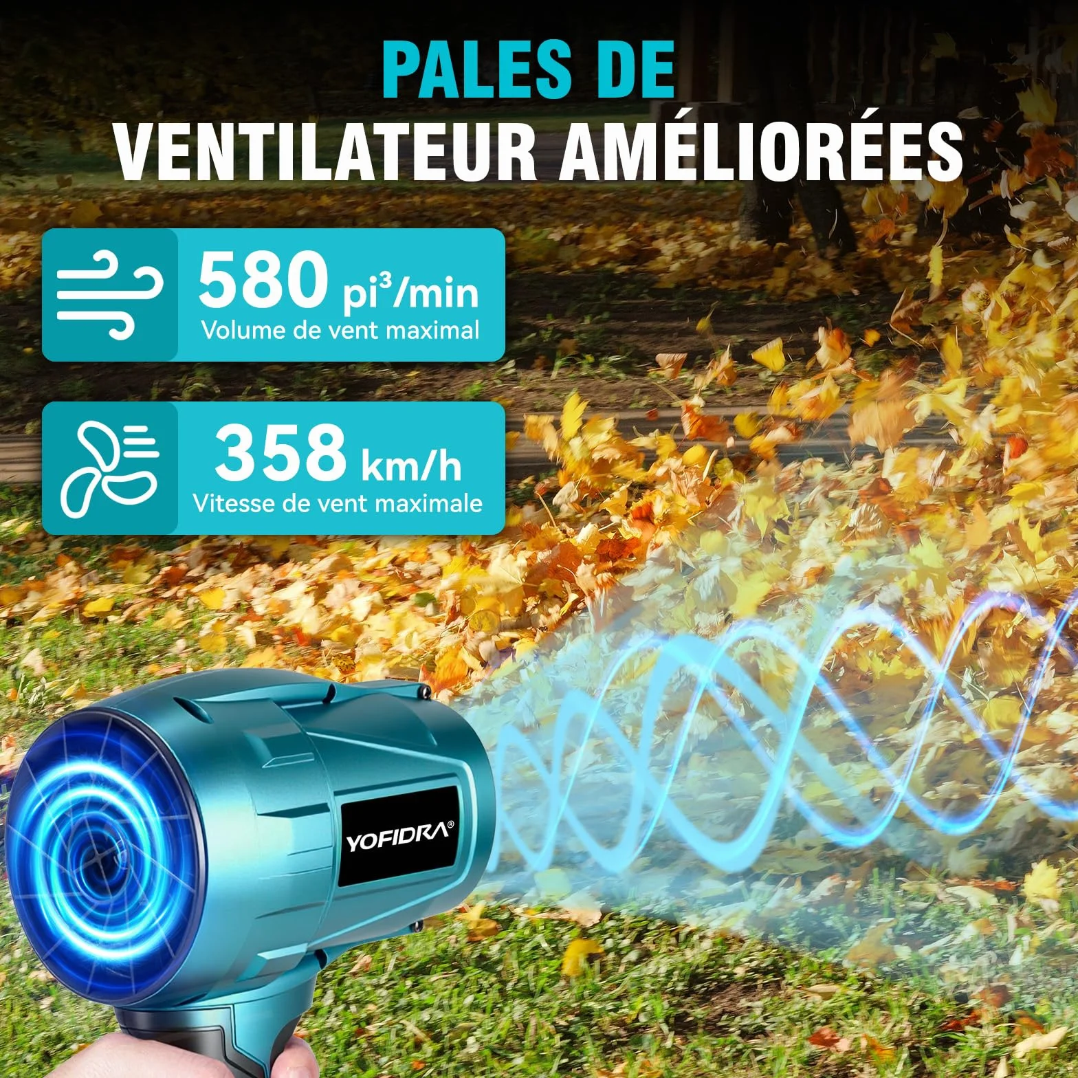 Souffleur de Feuilles sans Fil 576 km/h 28000 TR/Min 2 Batteries 3,0 Ah