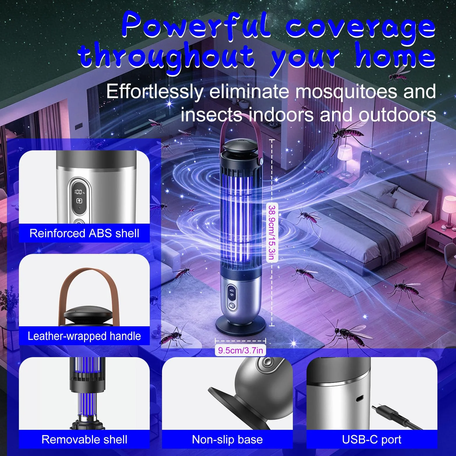 Lampe Anti-Moustique Exterieur Électrique LED 4 Modes Camping