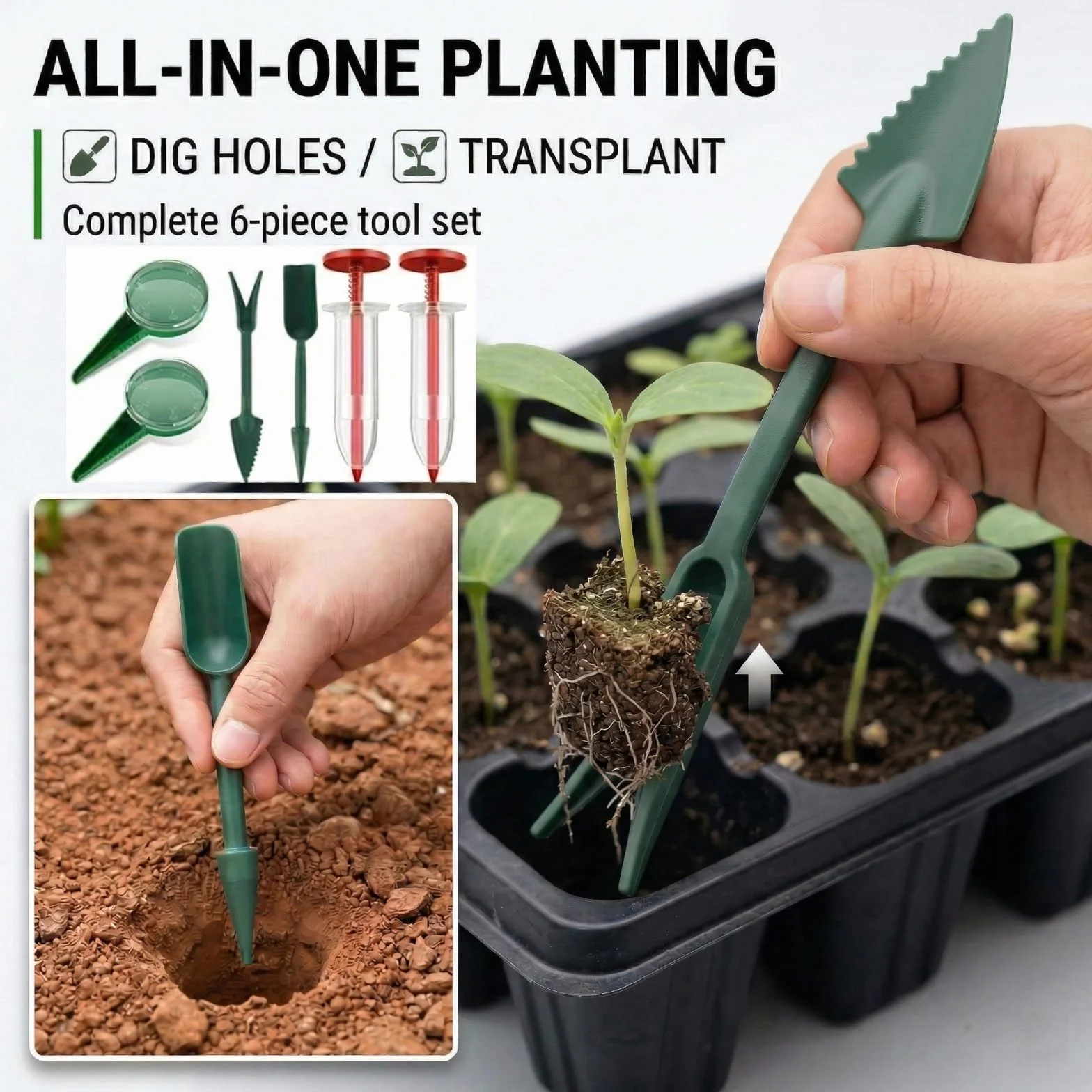 Semoir à Graines Manuel Rouge 6 Pièces – Distributeur de Graines pour Jardinage, Semis et Repiquage
