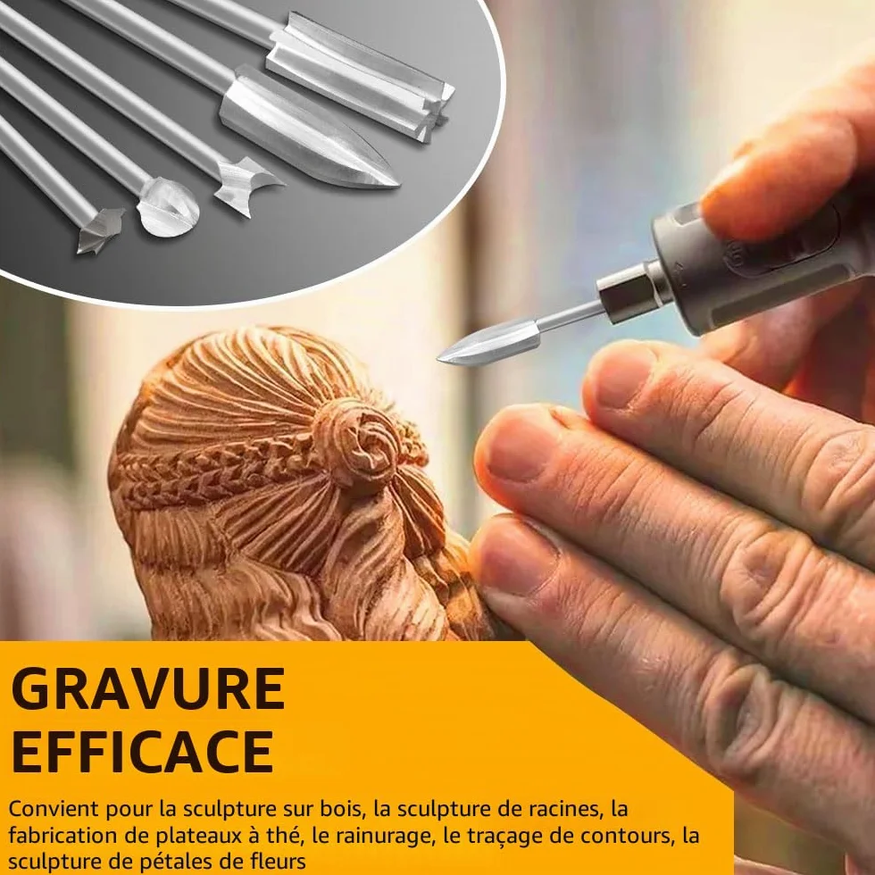 Jeu de Mèches Sculpture Bois Compatible Dremel, 5 Pièces Tige 1/8" pour Gravure Bois