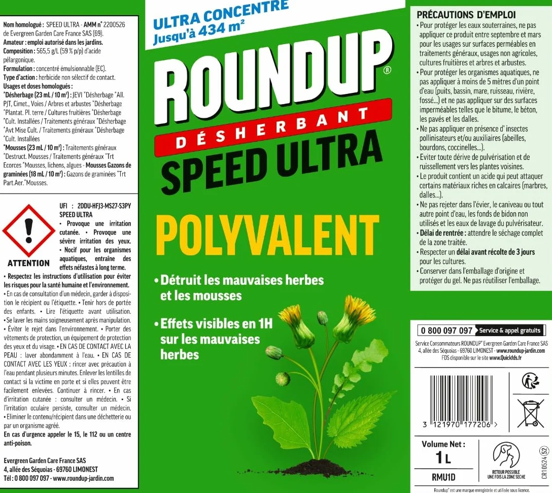 Roundup Désherbant Concentré Multi-usages 1L