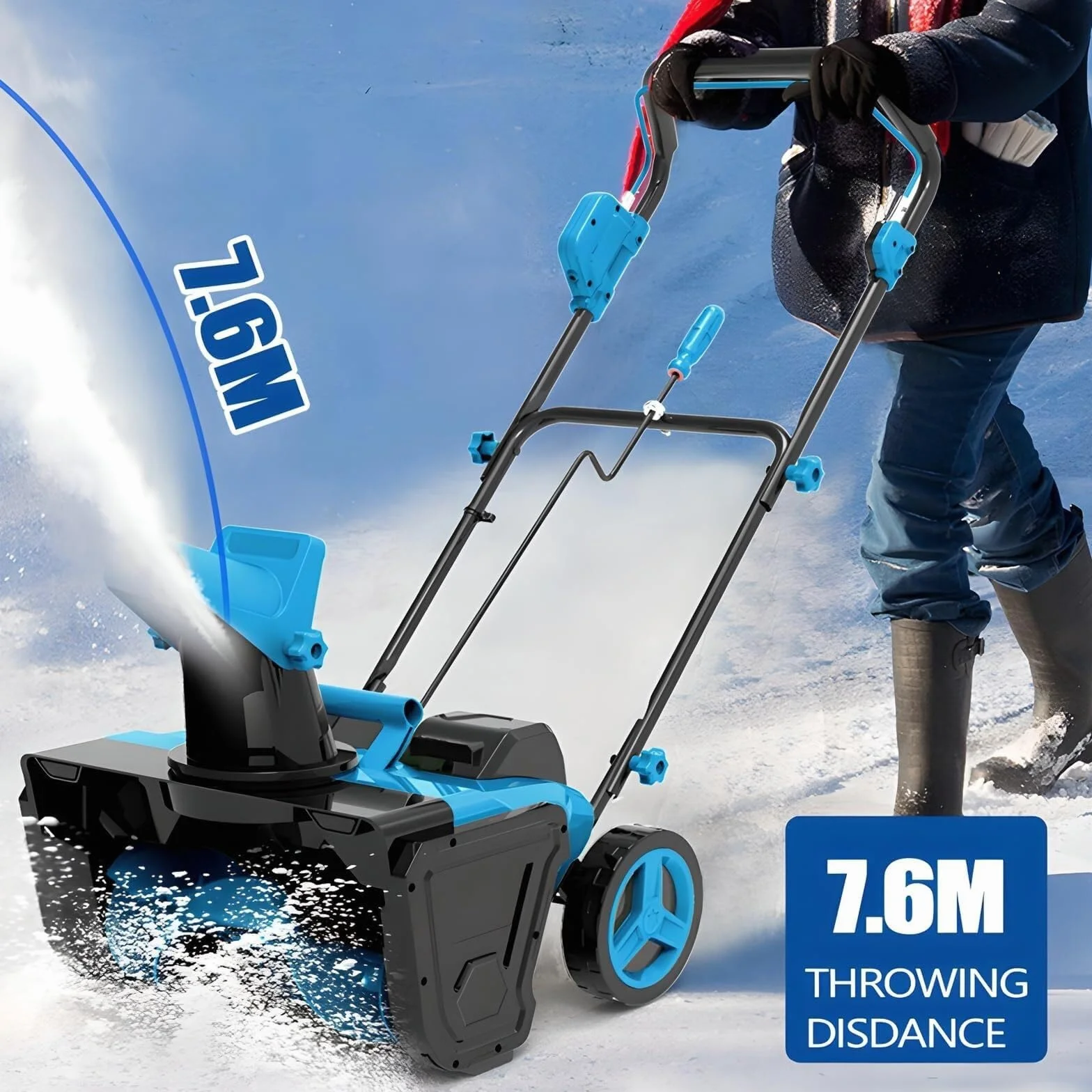 Souffleuse à Neige électrique autotractée 3500 W, 56 cm, 2 Batteries 6,0 Ah, Double éclairage LED, goulotte 180°