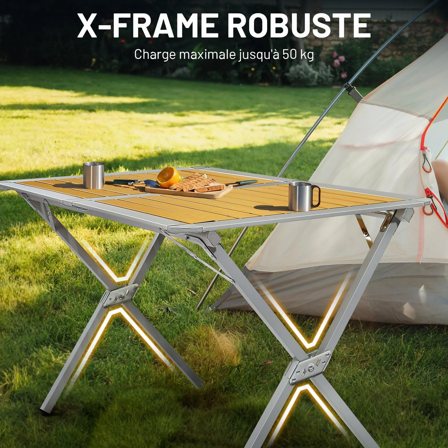 TIMBER RIDGE Table de Camping Pliante Aluminium 4-6 Personnes avec Sac de Rangement