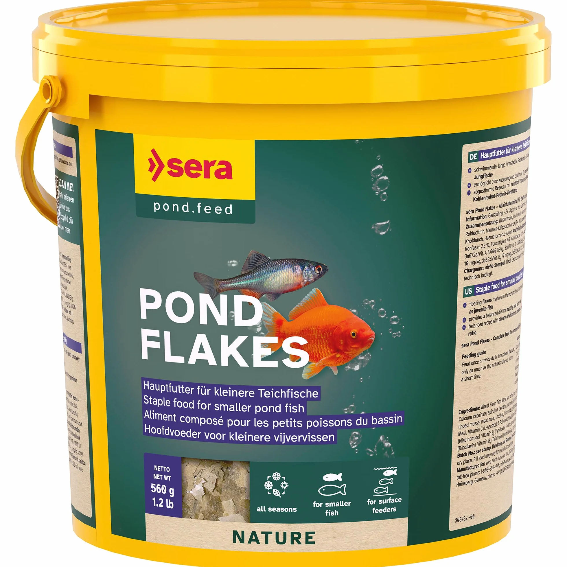 Sera Pond Flakes 3.8 L 560 g – Aliment composé flottant pour poissons de bassin