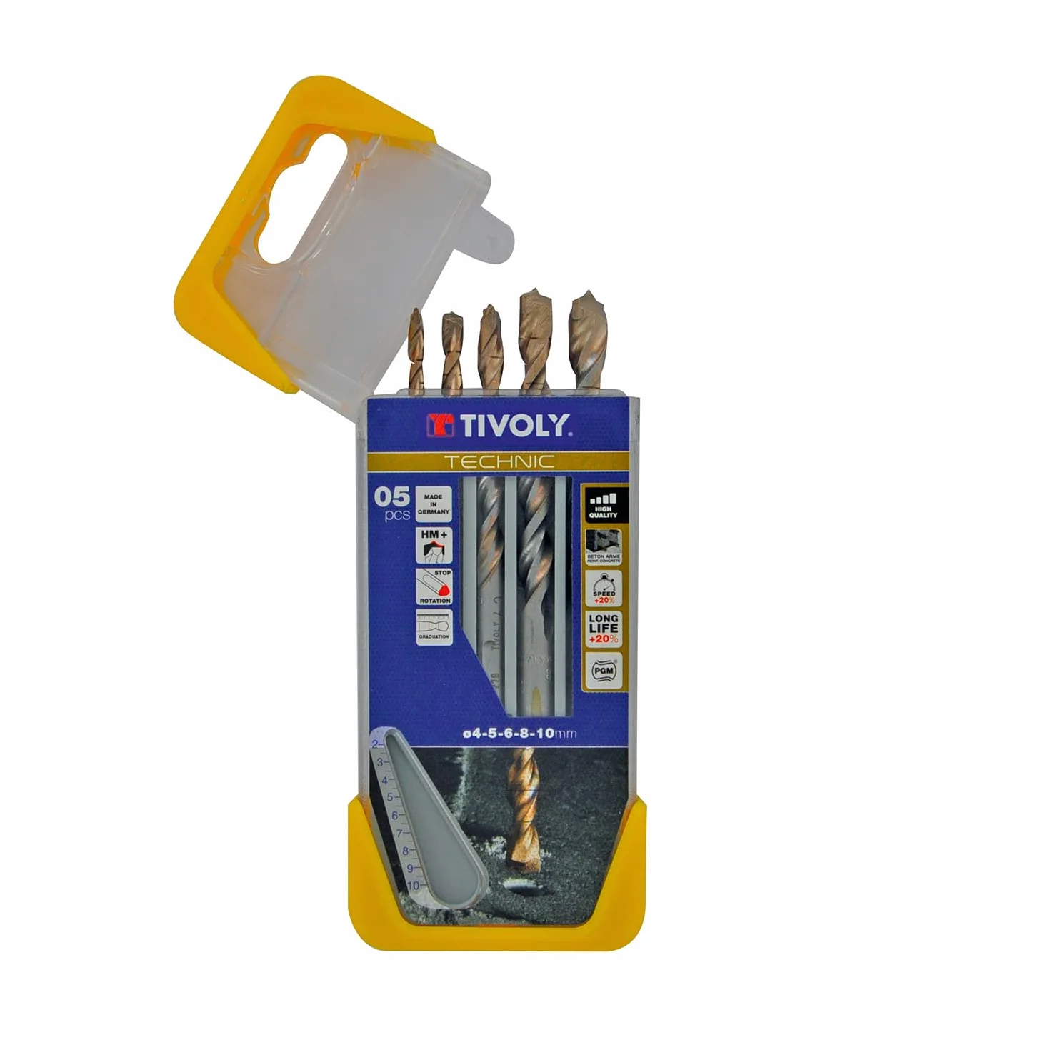 TIVOLY Coffret Forets Béton Haute Performance 5 Forets Gradués SLR Ø 4, 5, 6, 8, 10 mm