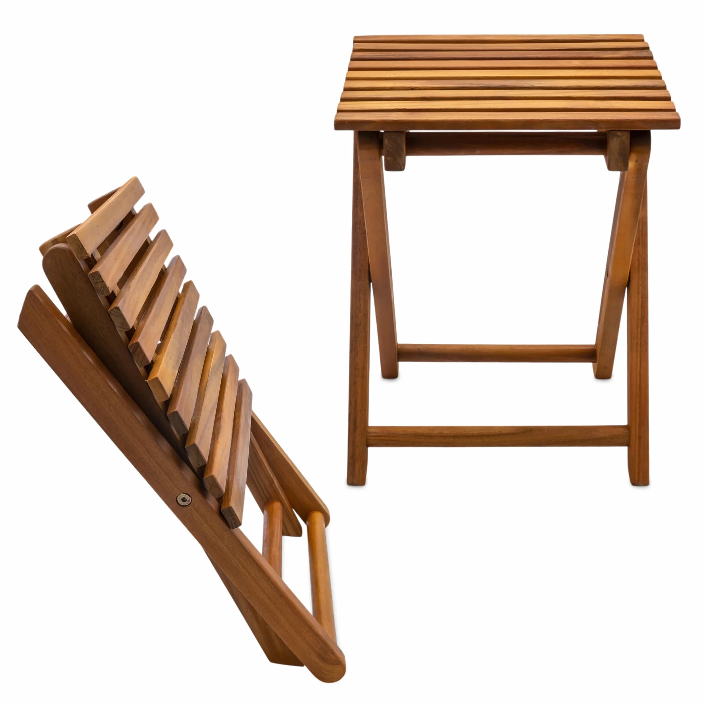 Spetebo Lot de 2 tabourets pliants en acacia naturel huilé 37 x 29 cm – Tabouret à fleurs en bois pliable au look teck