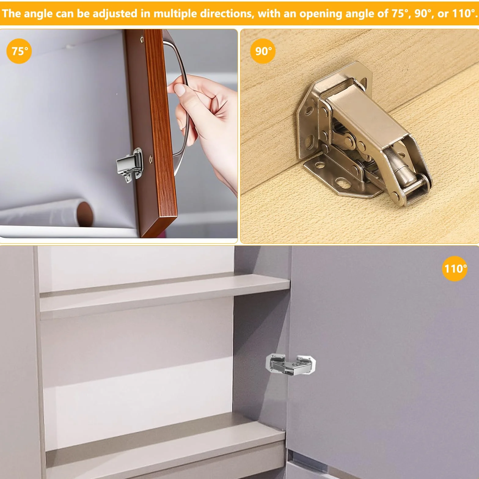 10 PcsCharnières de Porte, Charnière Pliables à 90 Degrés, Charnières pour portes de placards invisibles et silencieuses, Charnières de Porte de Placard Armoires pour Table Meubles