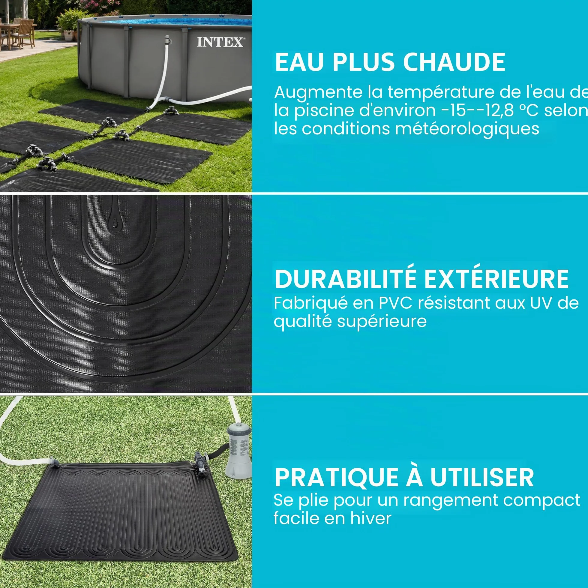 Intex Tapis de chauffage solaire pour piscine hors sol 47 x 47 cm