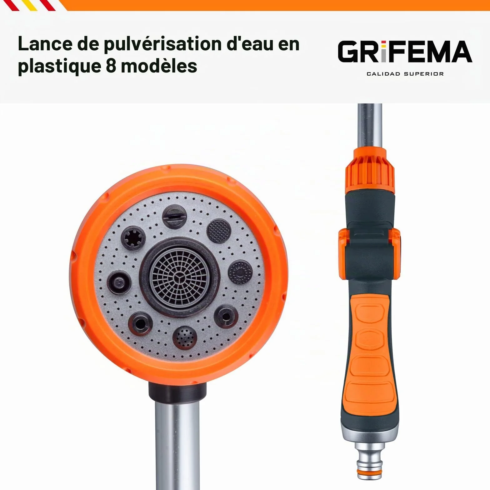 GRIFEMA GE1305 Pistolet arrosage 8 modèles réglables débit d'eau contrôlable