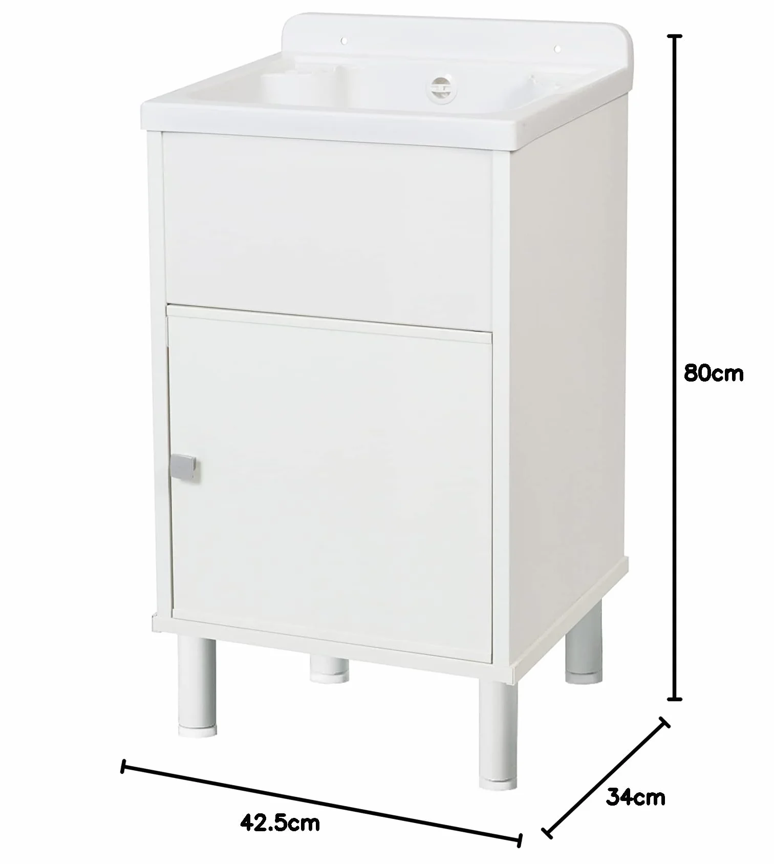 Mini lavabo en résine PVC avec meuble de rangement L 42 x P 34 x H 80 cm Blanc
