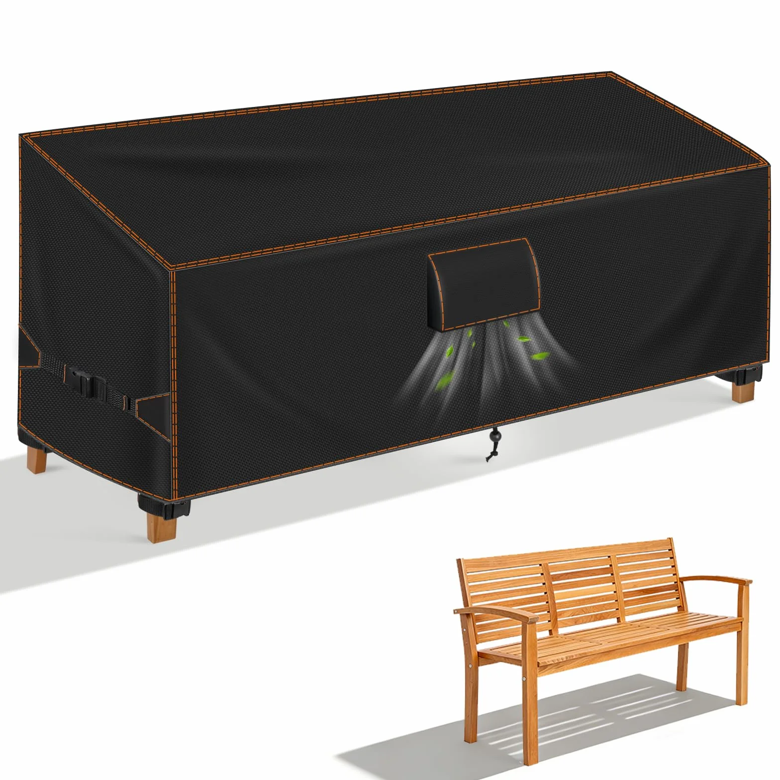 Housse Banc de Jardin 3 Places 183x75x66/91 cm Imperméable Protection Extérieur Tissu Oxford 420D Anti-UV Noir
