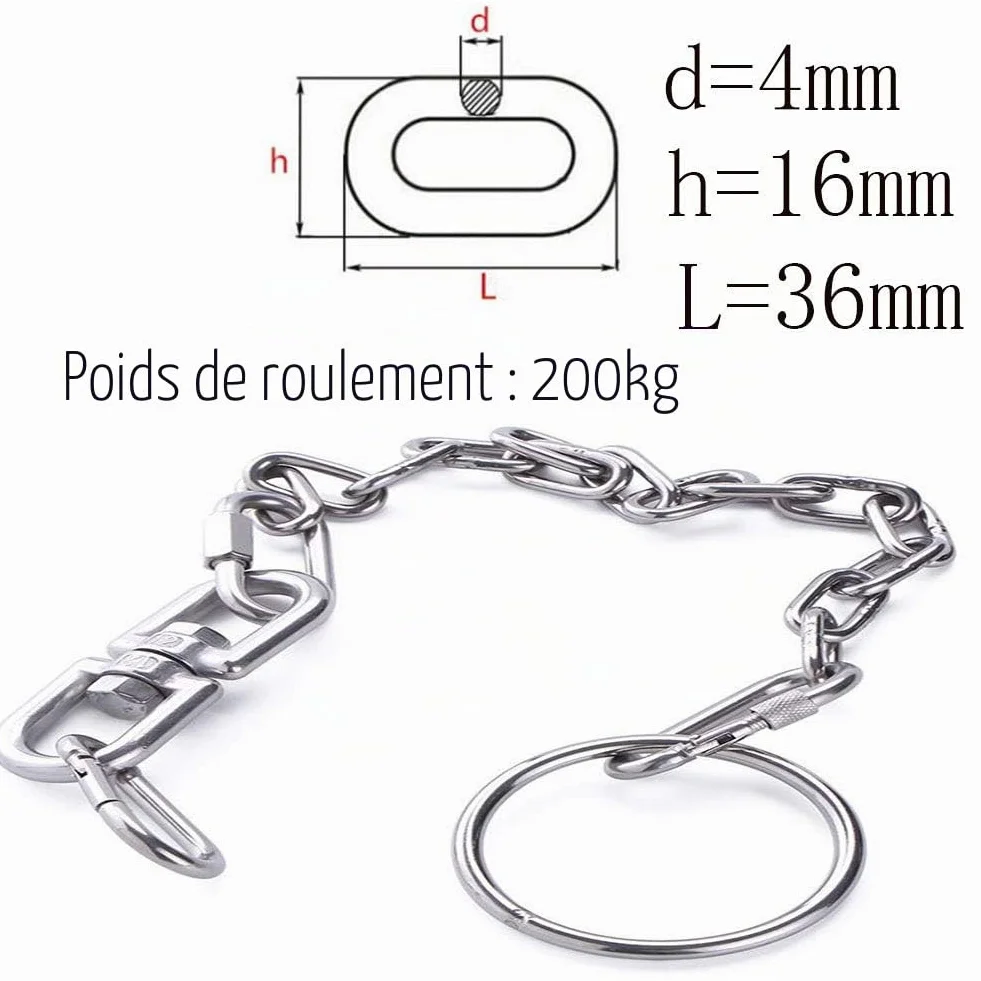 Chaîne en Acier Inoxydable 304 Solide et Robuste Avec Maillons Soudés en Acier pour clôture, Promenade et Chaîne de Chien, Chaîne De Séchage, Charge Maximale de 200KG, 4mm - 1 Mètre