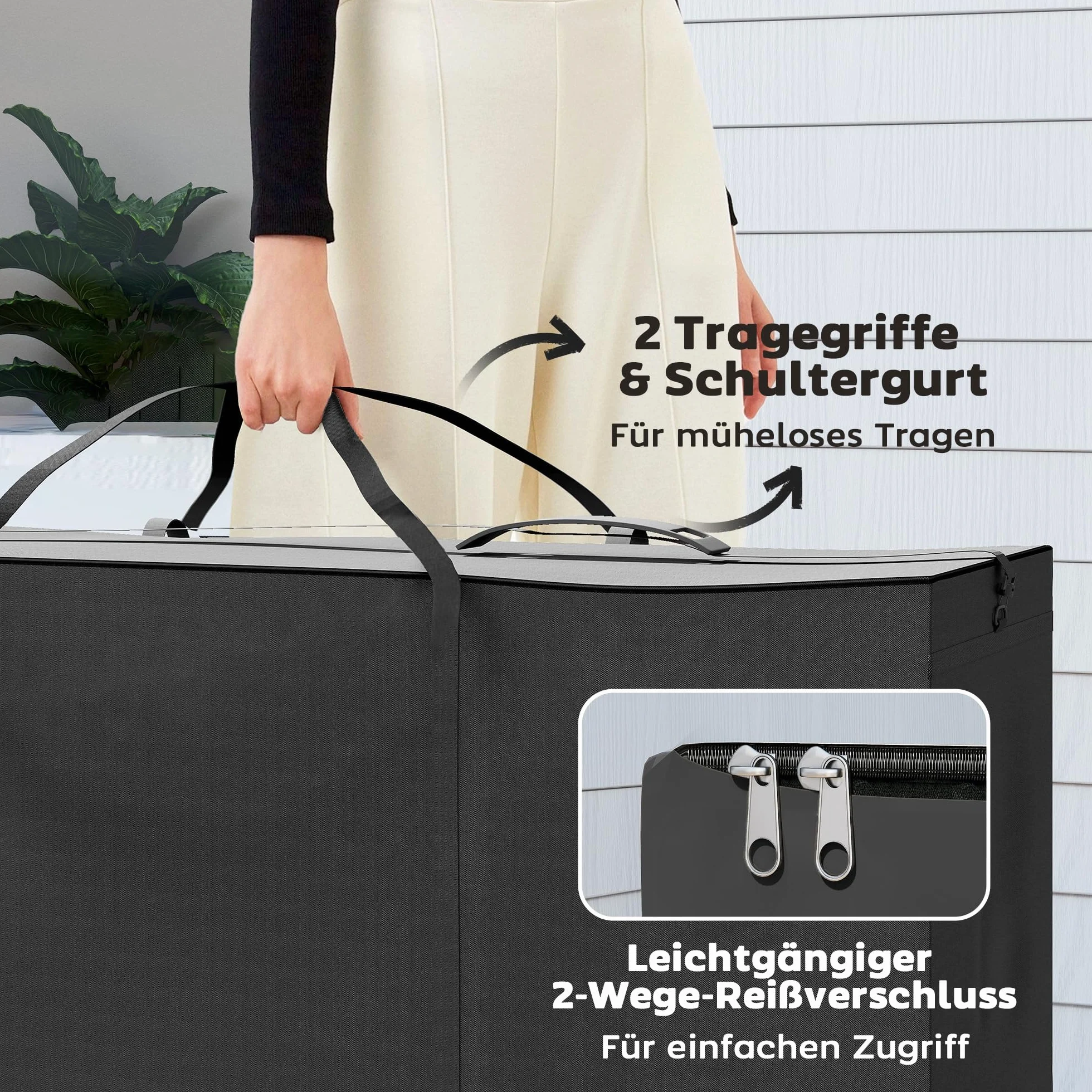 Outsunny Sac de rangement pour coussins de jardin, housse de protection imperméable Oxford 600D avec fermeture éclair