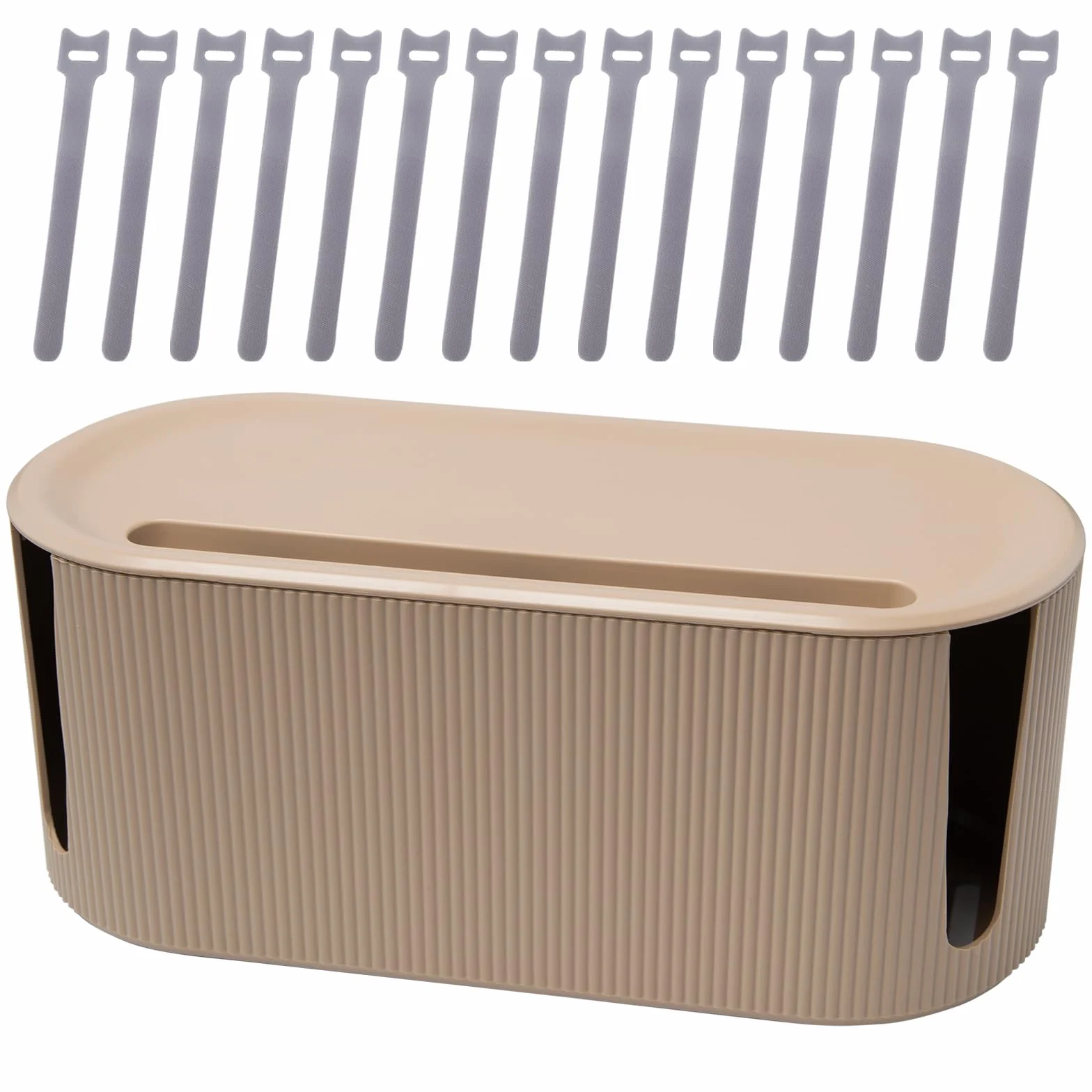 Boîte Rangement Câbles Boite Cache Cable Boîte de Gestion avec Couvercle et Attaches de Câbles Scratch Boite Organisateur pour Câble Multiprise Bureau Maison Cuisine (30 x 13 x 12.5 cm, Marron)