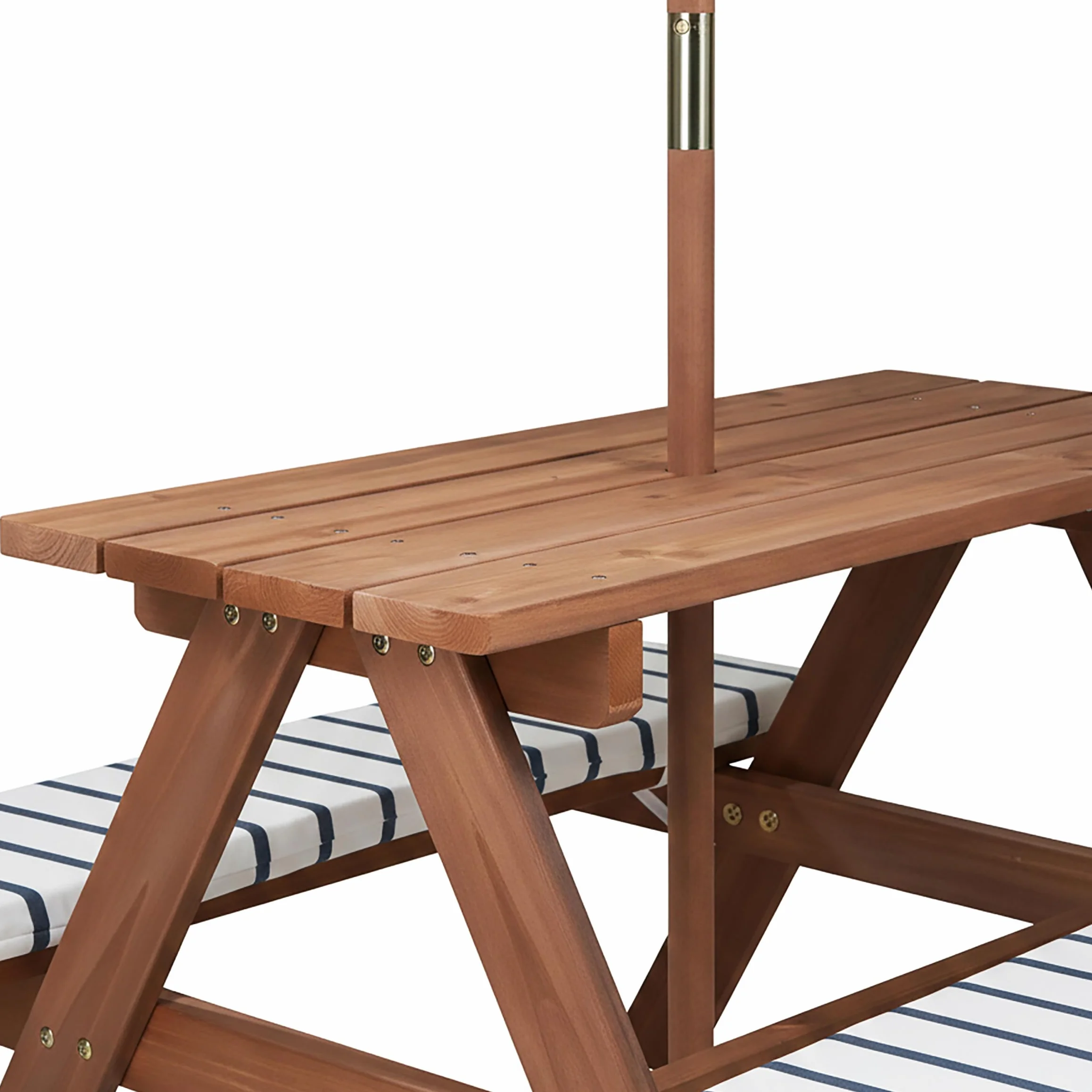 Table de pique-nique en bois pour enfants 75 x 75 cm avec parasol et coussins résistant jusqu'à 80 kg