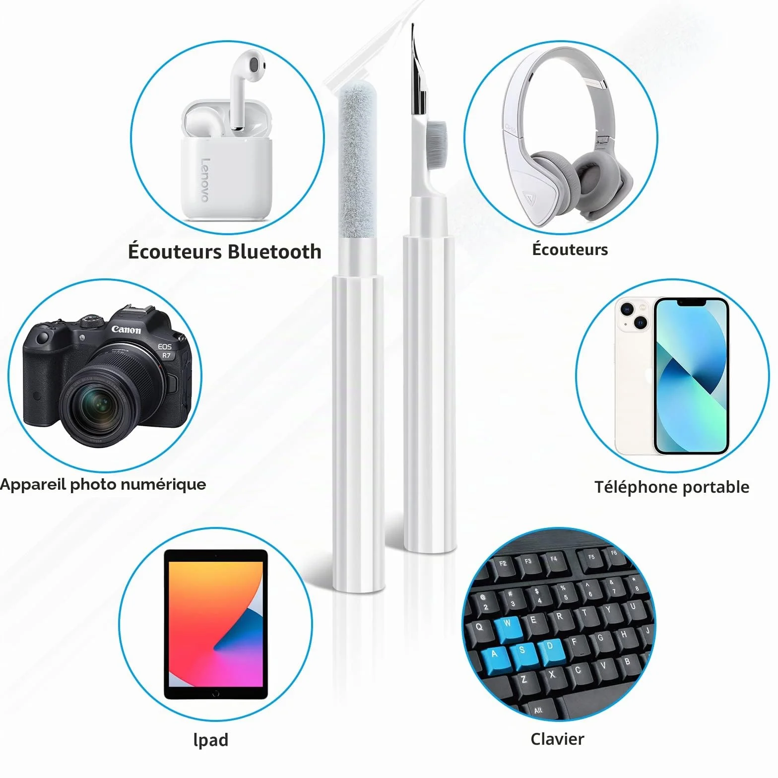 Kit de nettoyage pour Airpods, nettoyeur Airpods, stylo de nettoyage multifonction pour écouteurs, écouteurs, claviers, téléphones