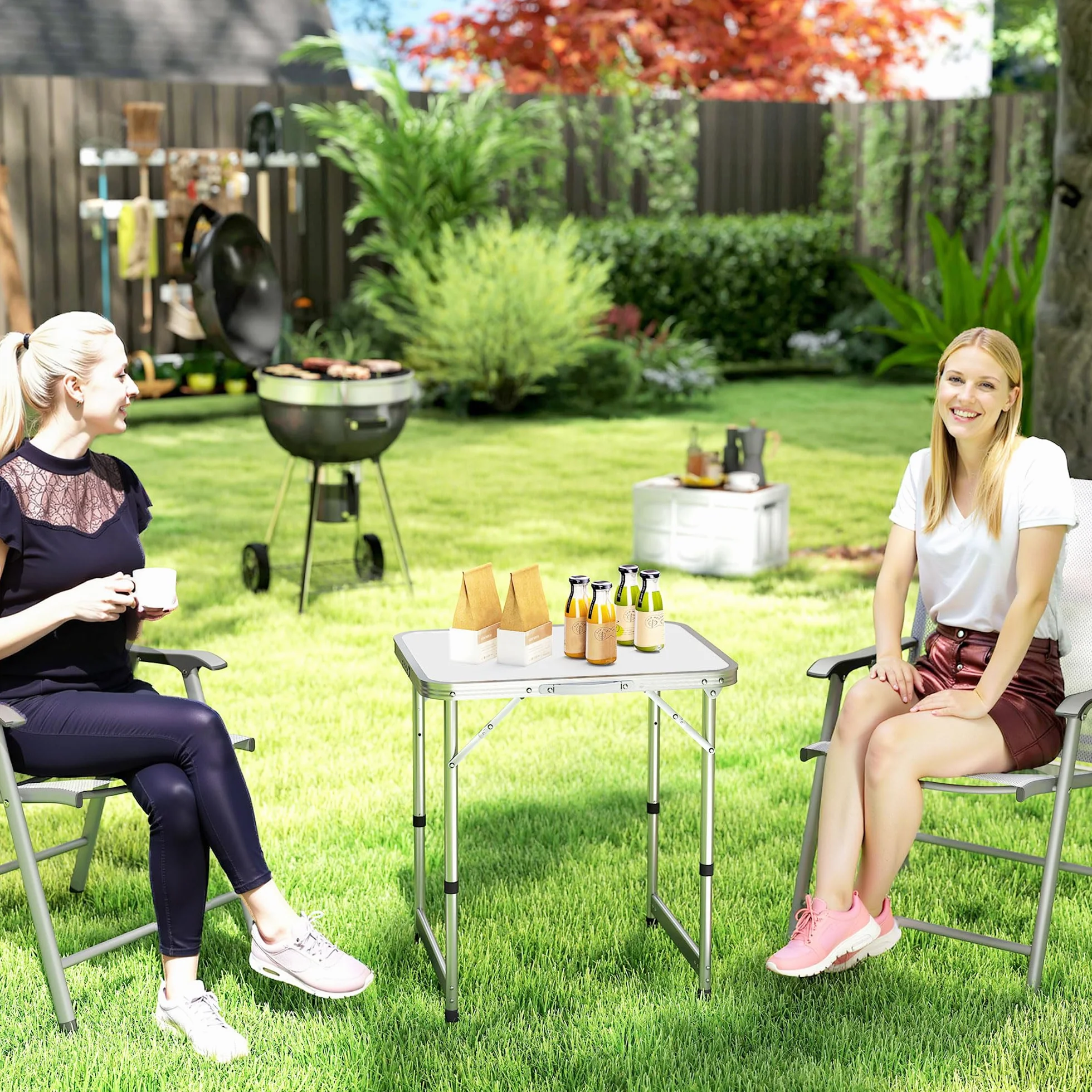 Outsunny Table Pliante de Camping Aluminium MDF Blanc Hauteur Réglable