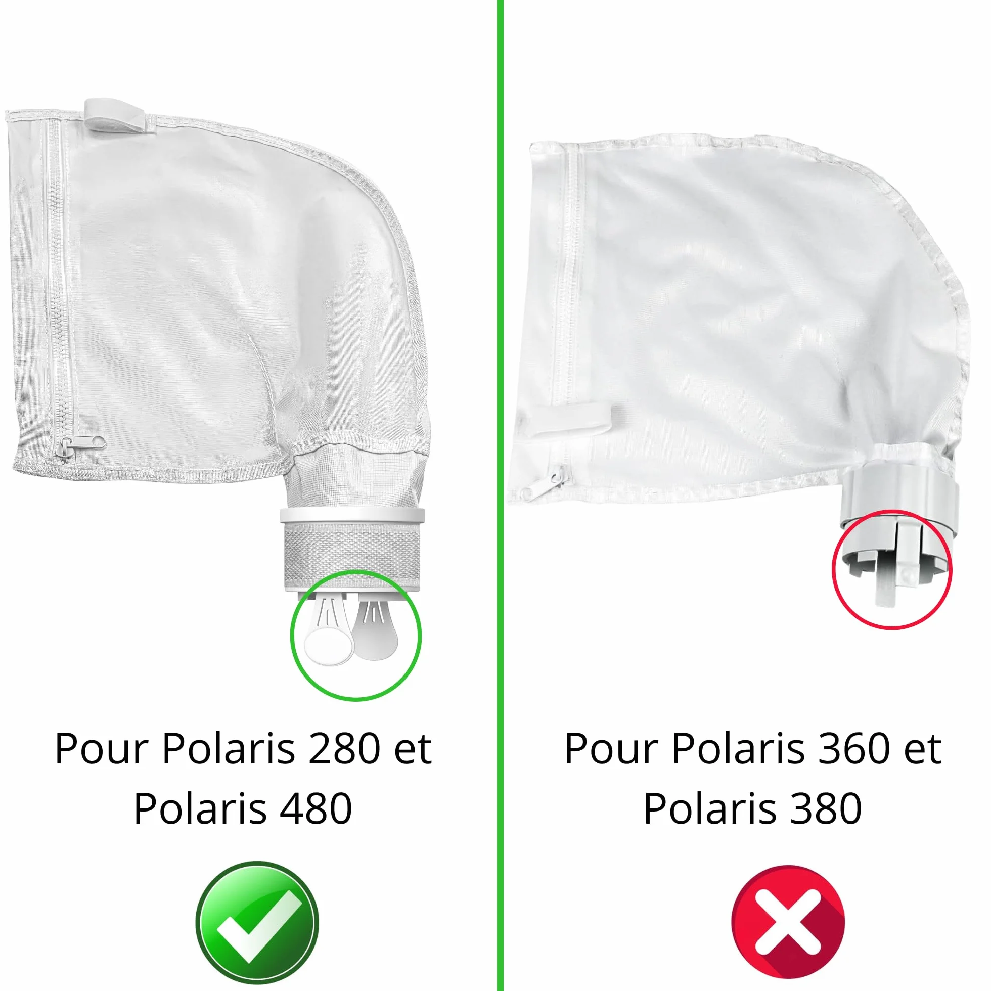 PHONILLICO Lot 2 Sacs pour Polaris 280/480 Filtre Robot Nettoyeur Piscine Filet Rechange K13/K16 Sac à Limon avec Fermeture Zip