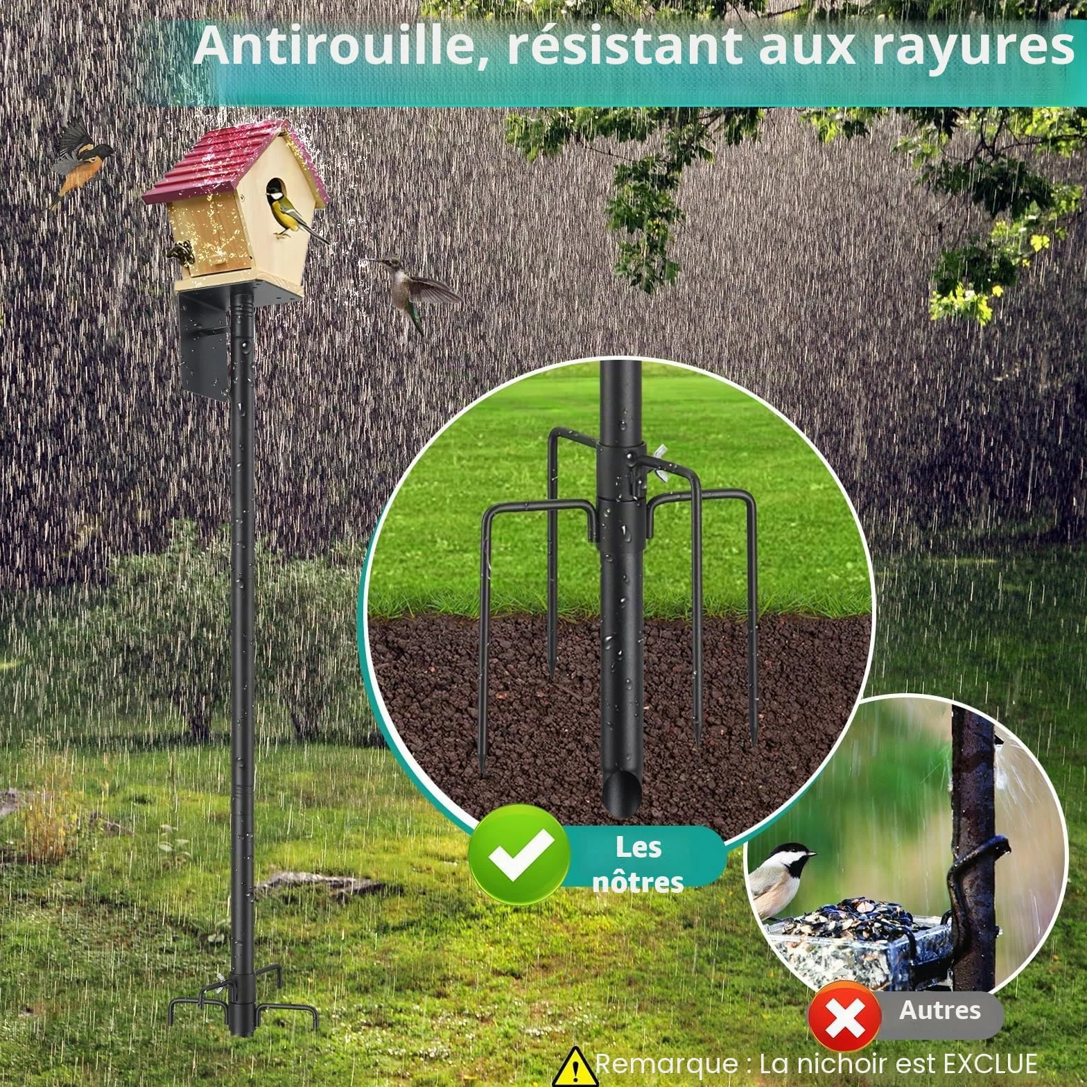 Support Maison Oiseaux 150 cm 5 Pointes Extérieur Réglable Universel Station Météo Kit Poteau Jardin