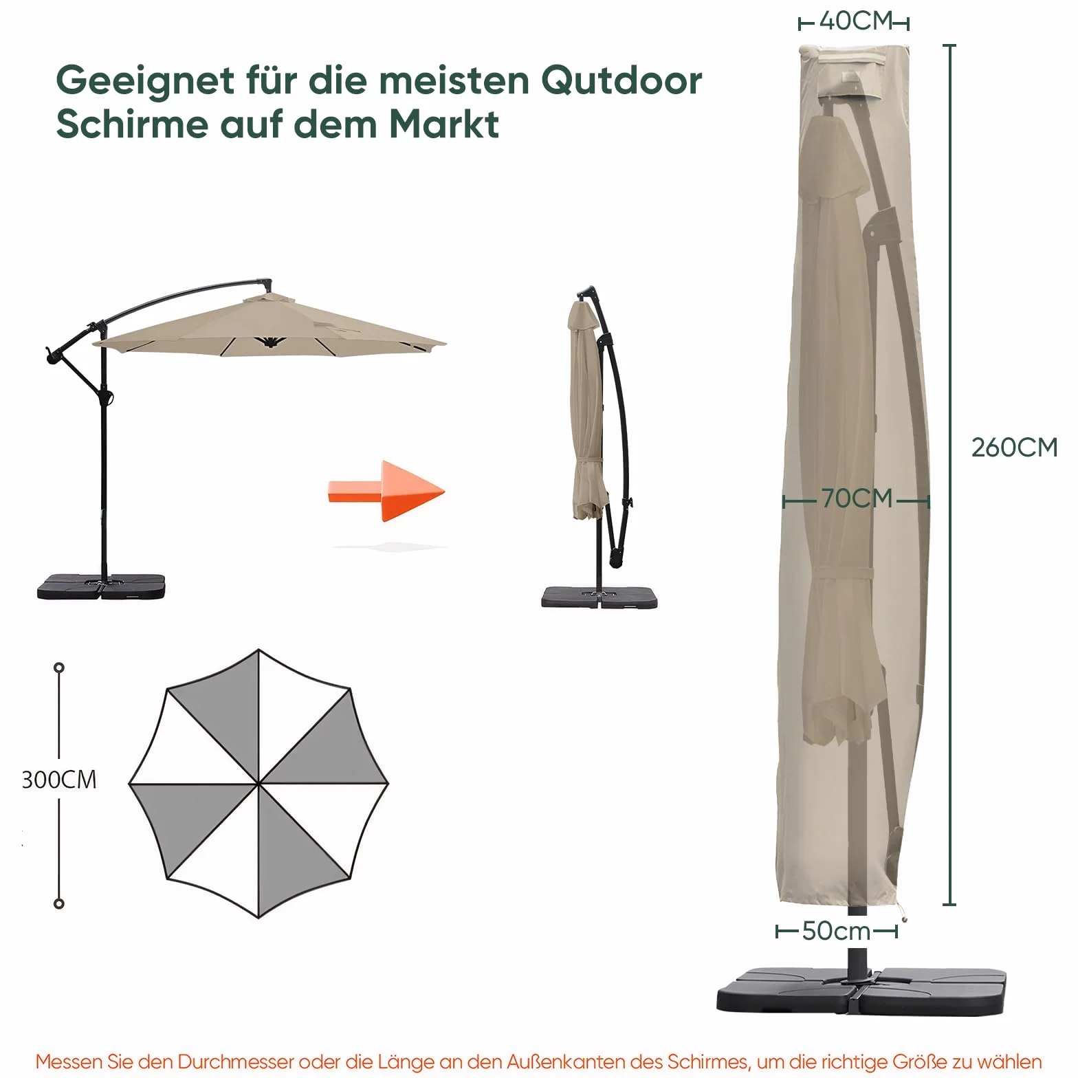 Sekey Housse de Protection Parasol Déporté 260x65cm Tissu Oxford 600D Imperméable Anti-UV