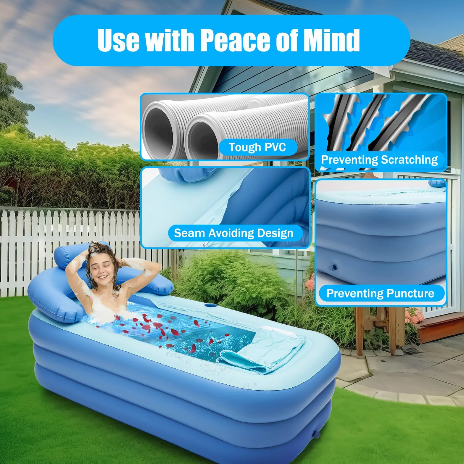 Baignoire gonflable adulte 150x80 cm avec tuyau d'évacuation pliable portable spa