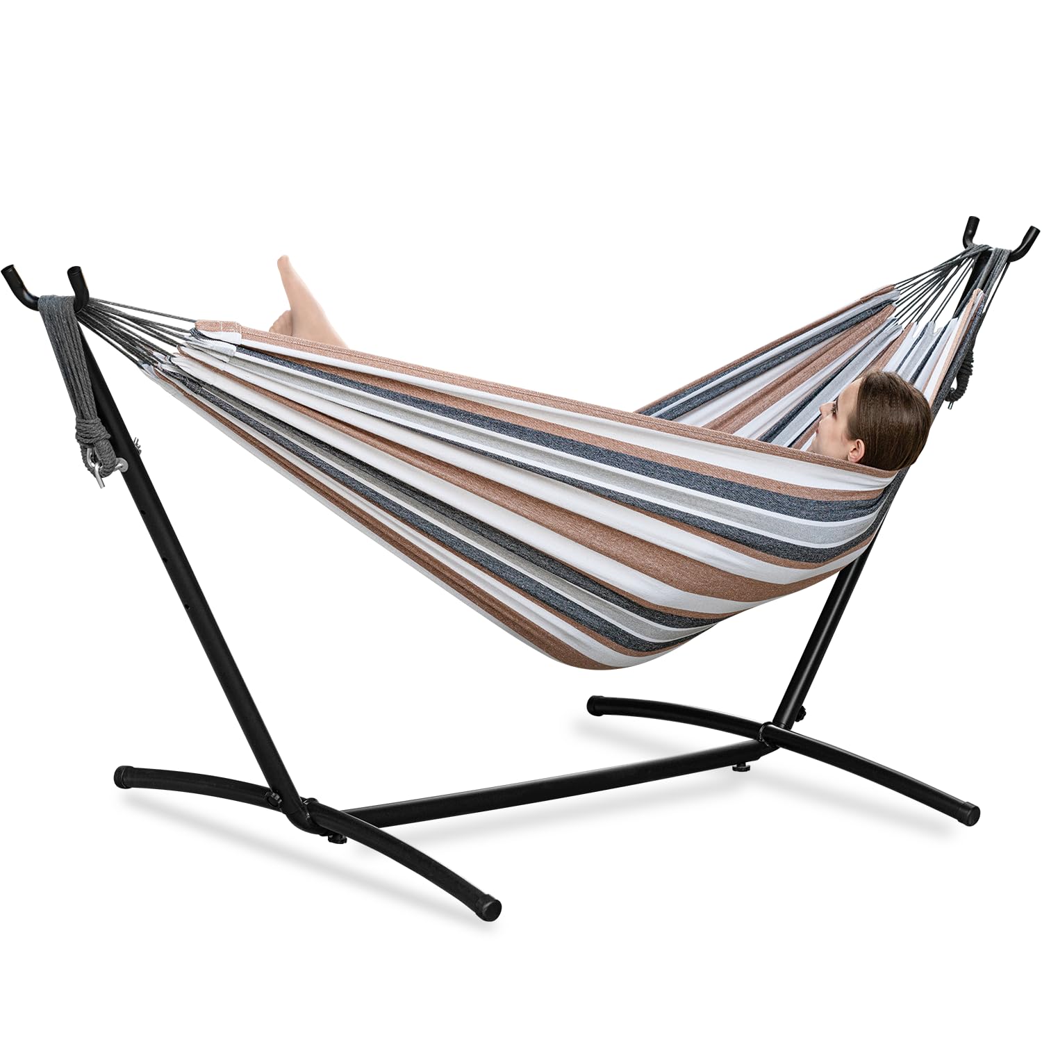 Two-Person Double Hammock with Steel Stand - Coffee