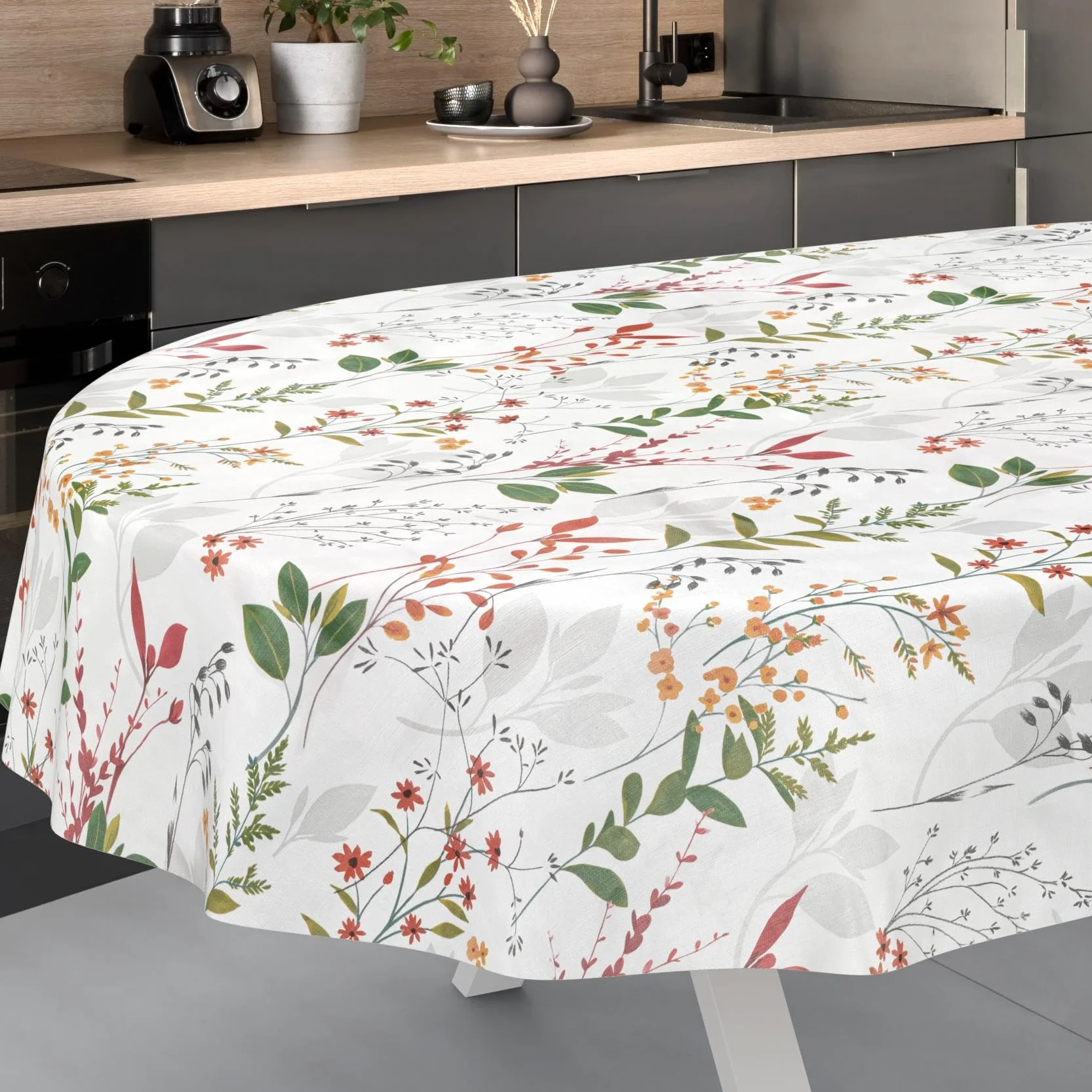 Nappe en Toile cirée Ovale 180 x 140 cm Lavable Imperméable Effet Lotus Bord coupé