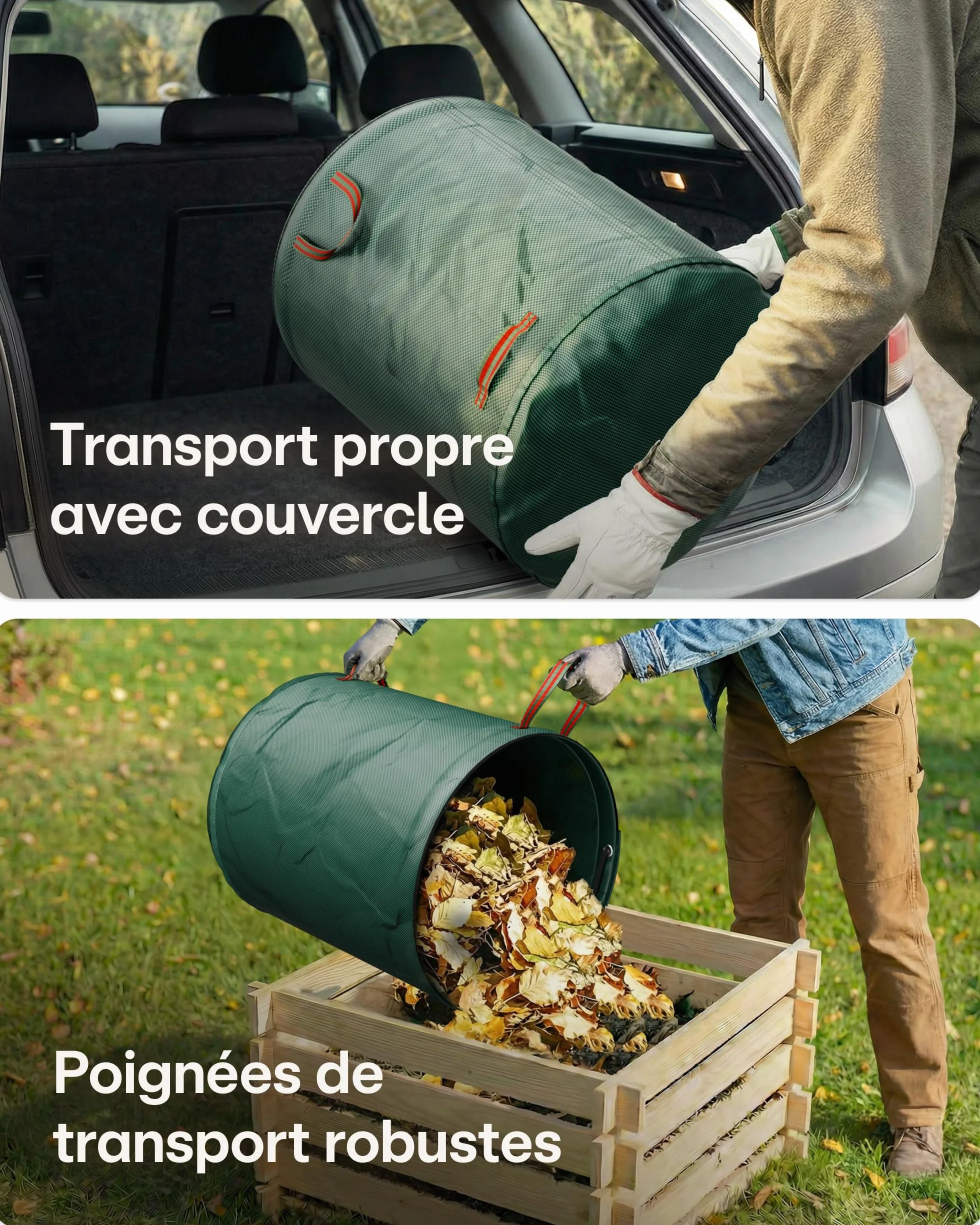 Praknu Sac Jardin Dechets Verts 300L avec Couvercle - Sac Jardinage Réutilisable avec 4 Poignées - Pliable